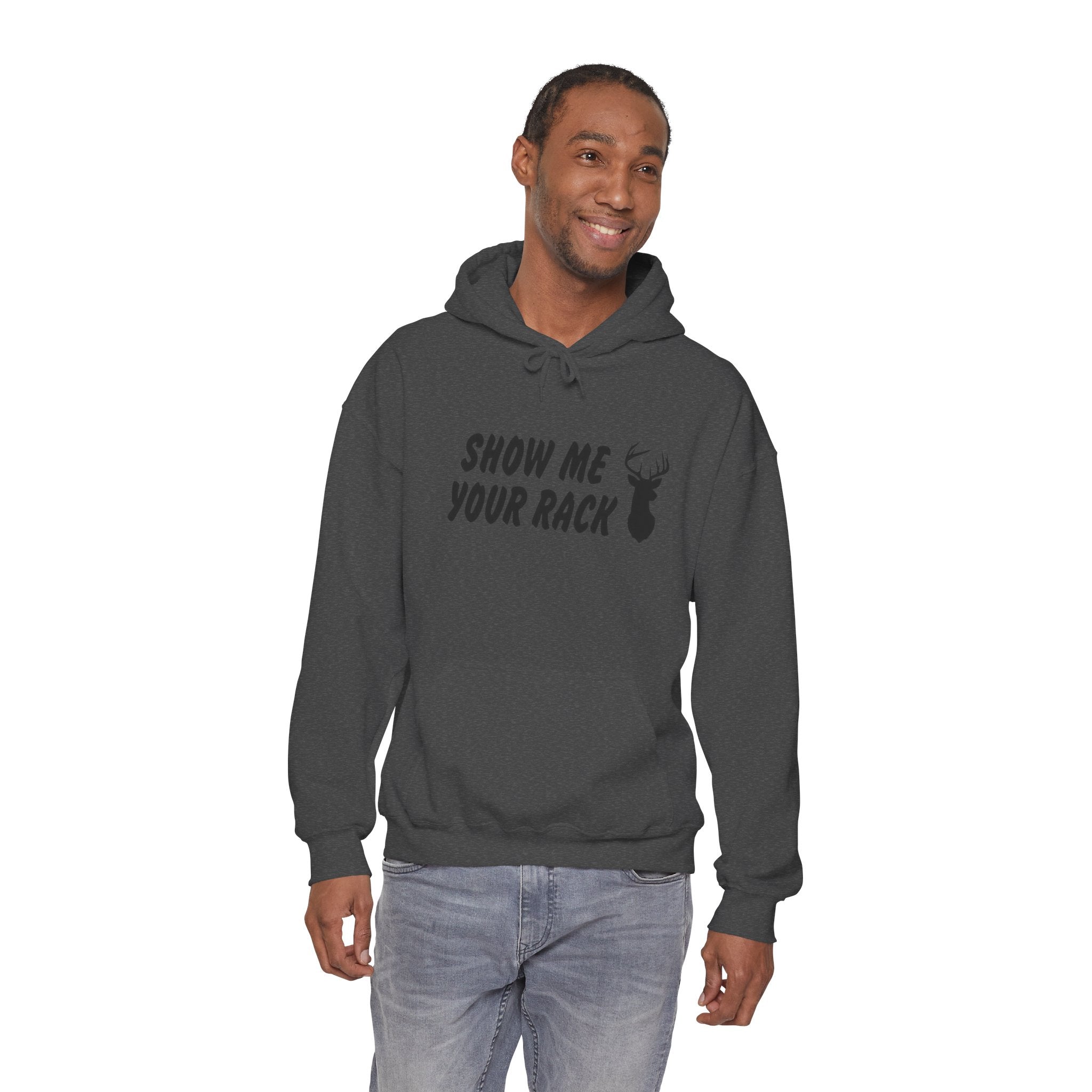 Funny Hunting Hoodie - Show Me Your Rack, Unisex Sweatshirt for Outdoors, Gift for Hunters, Casual Wear, Holiday Apparel