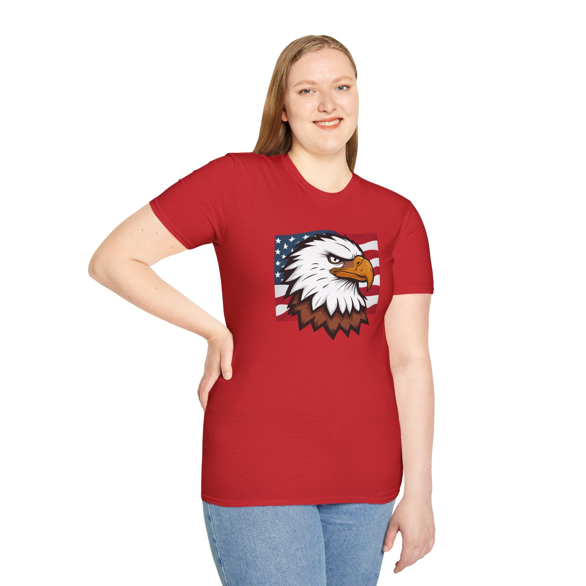 Patriotic Eagle Graphic T-Shirt, Unisex Softstyle Tee for Independence Day, Casual Wear, Gift for Veterans, American Pride Clothing