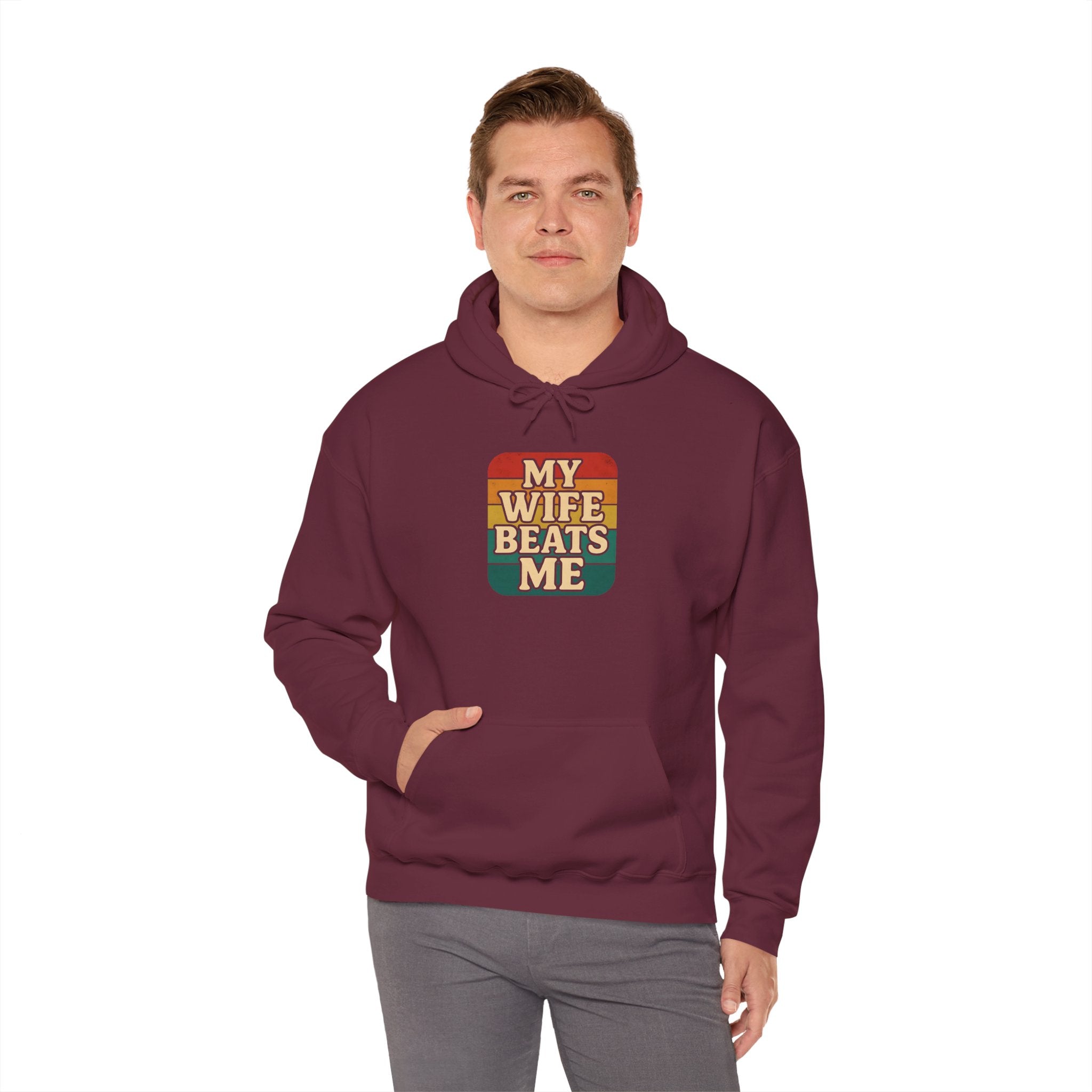 Retro Hoodie - 'My Wife Beats Me' Comfortable Sweatshirt