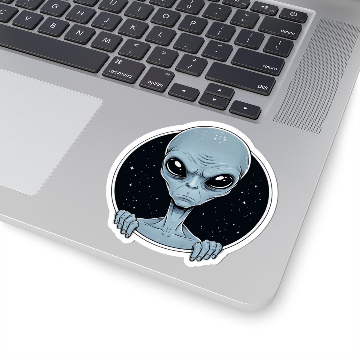Alien Peeking Sticker — Cute Blue ET Space Laptop Decal (Kiss-Cut)