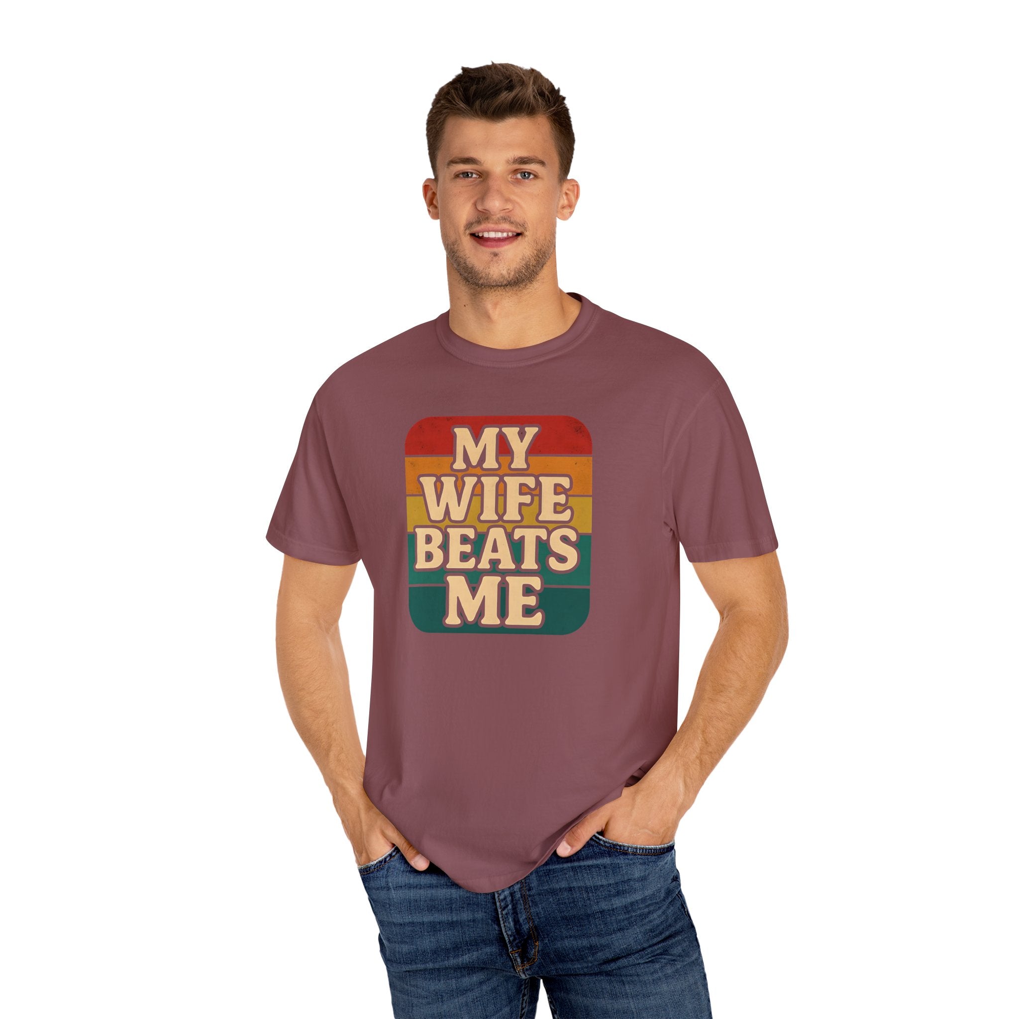 Humorous Unisex T-Shirt - 'My Wife Beats Me' Design