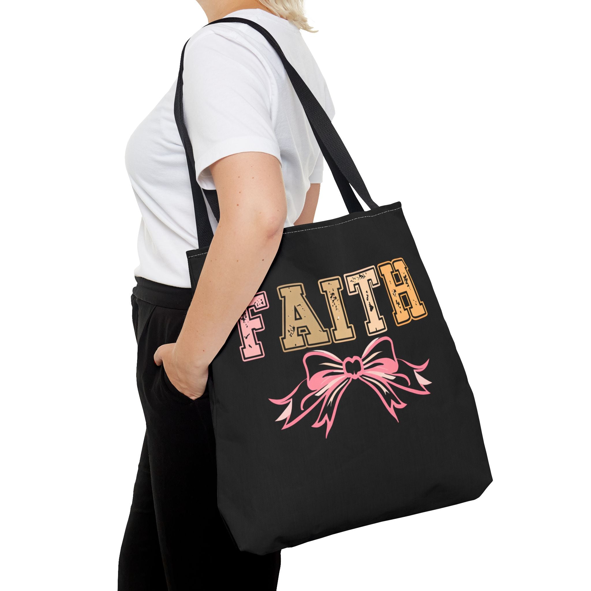 Faith Tote Bag with Bow Design, Inspirational Gift for Her, Everyday Shopping Bag, Faith-Based Gift, Religious Tote, Faith Quote Bag