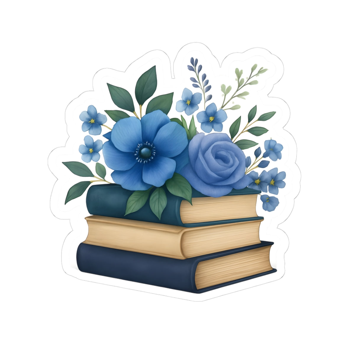 Blue Floral Books Kiss-Cut Stickers - Perfect for Book Lovers