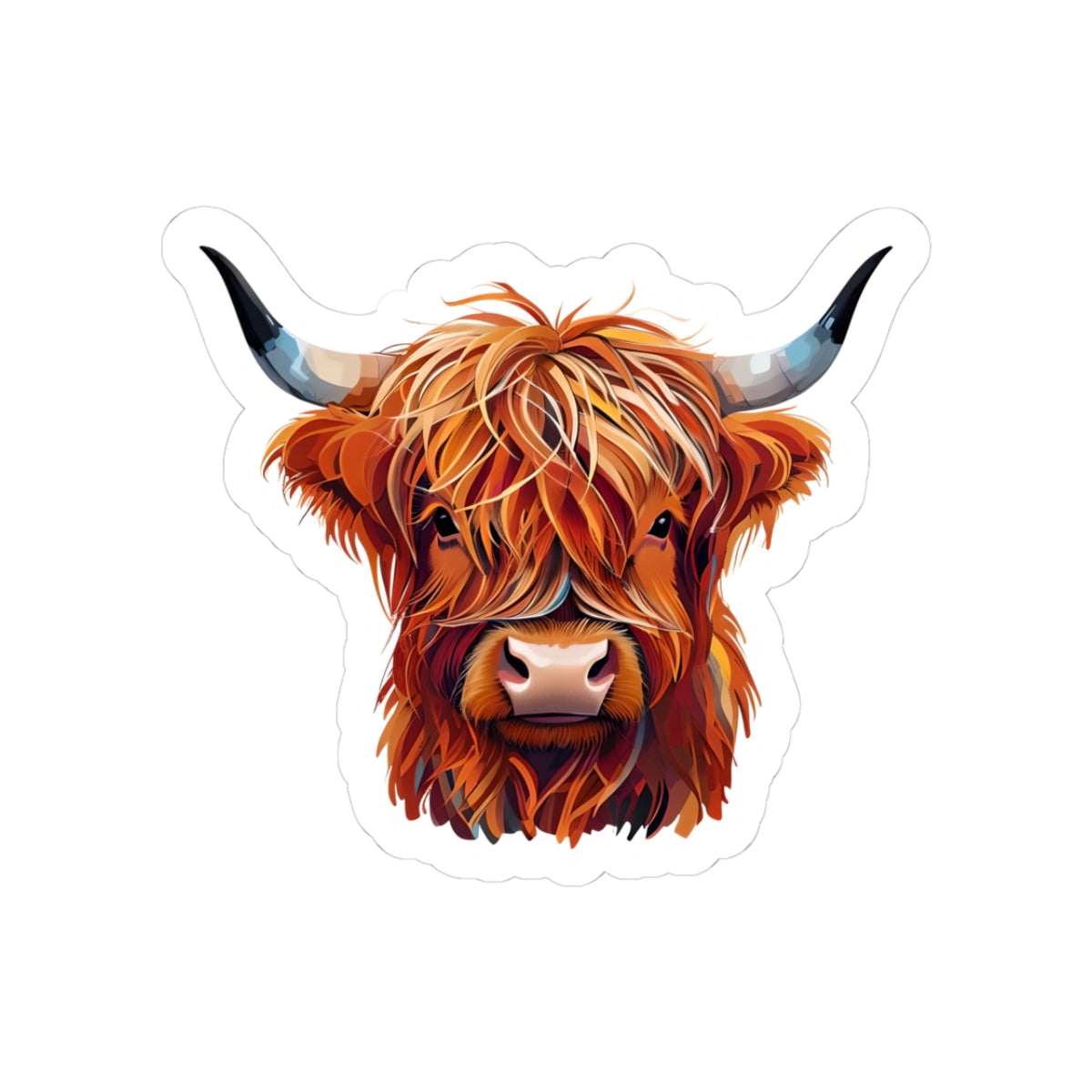 Highland Cow Kiss-Cut Sticker - Vibrant Farm Animal Decor for Laptop, Water Bottle, and More