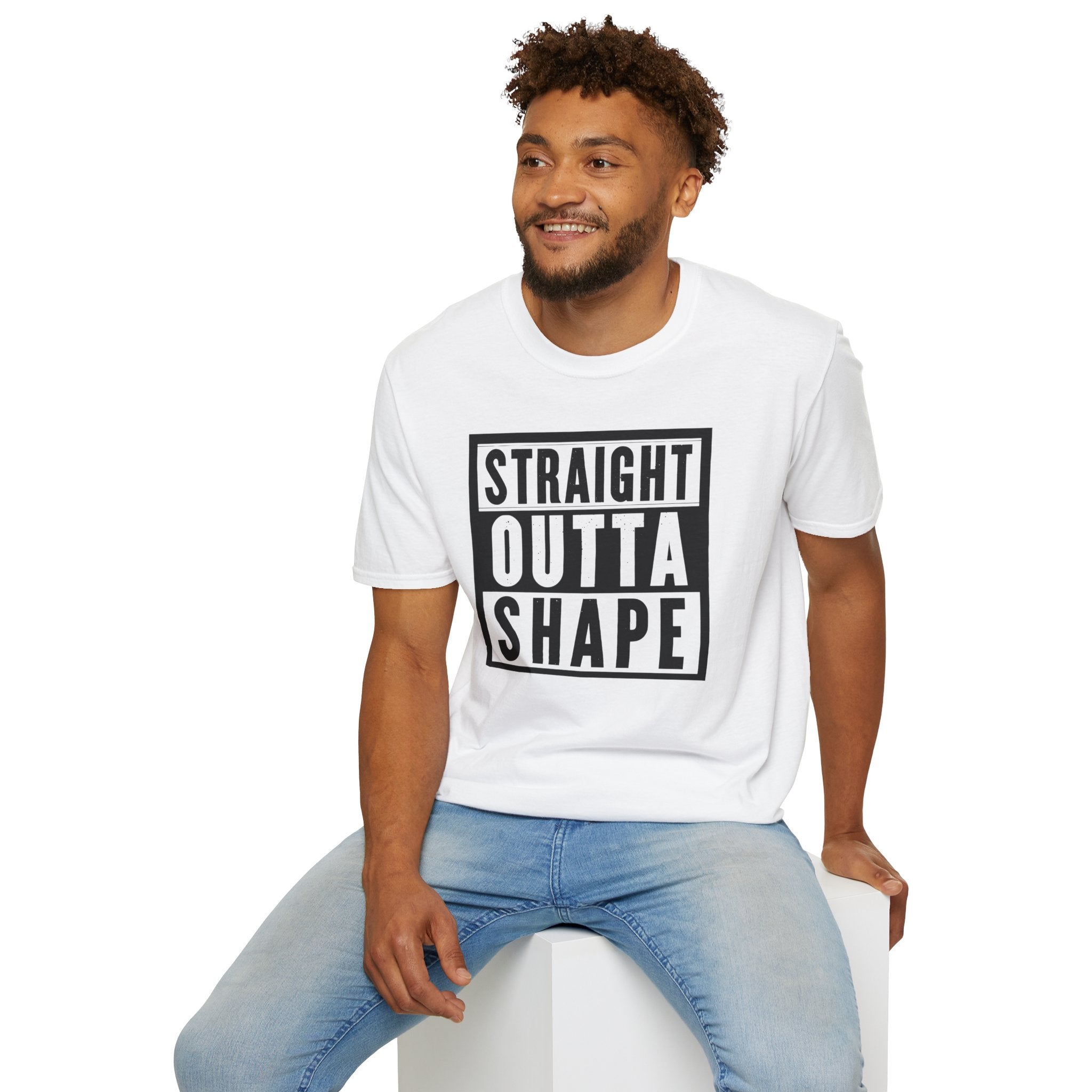 Straight Outta Shape Unisex Softstyle T-Shirt - Funny Workout Tee, Gift for Gym Lovers, Fitness Humor, Casual Wear, Everyday T-Shirt