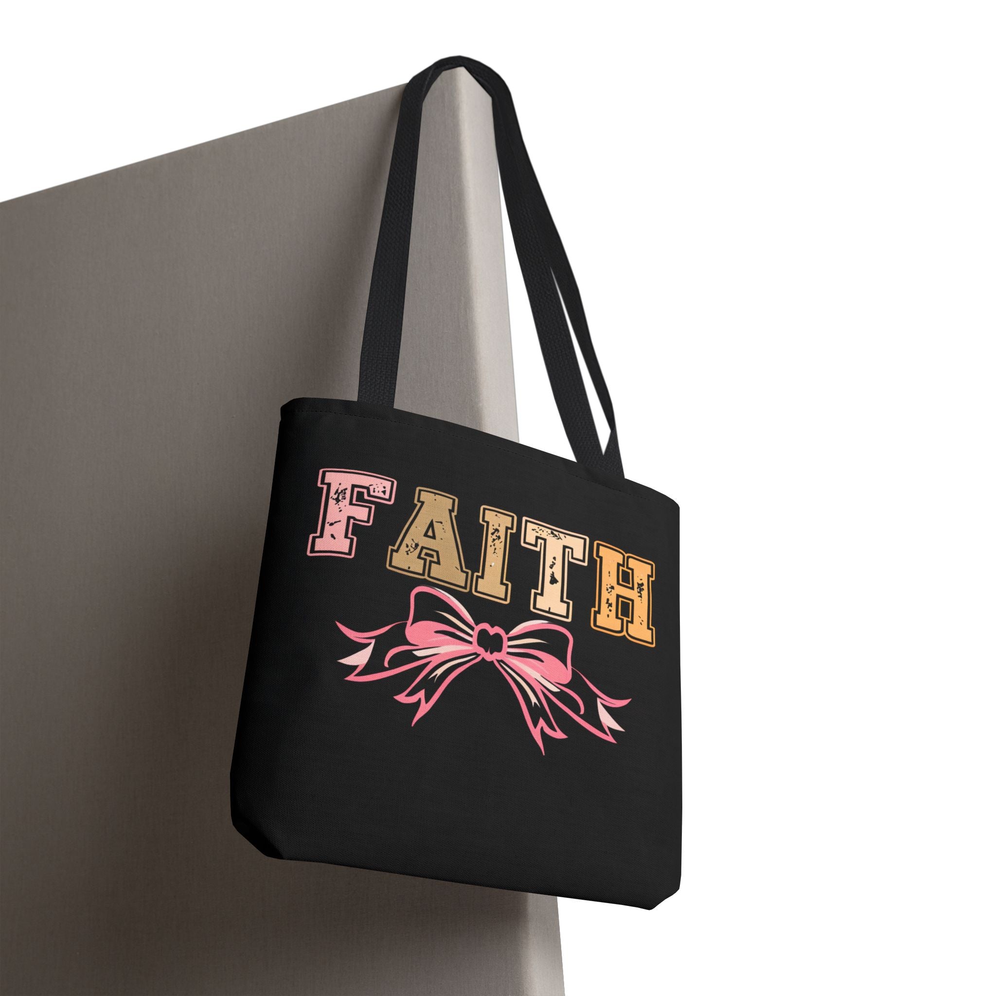 Faith Tote Bag with Bow Design, Inspirational Gift for Her, Everyday Shopping Bag, Faith-Based Gift, Religious Tote, Faith Quote Bag