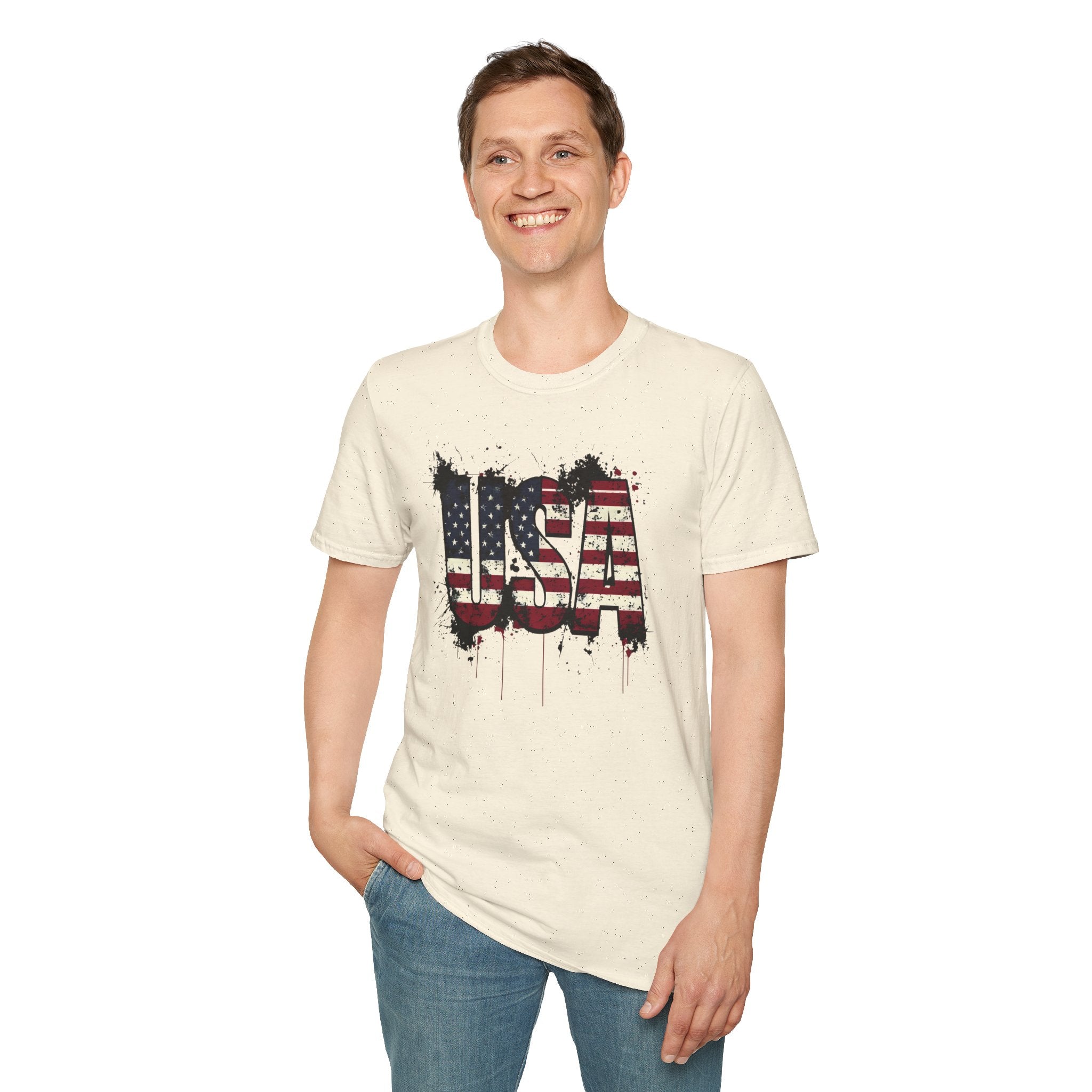 USA Flag Grunge T-Shirt — Distressed American Flag Graphic Tee for 4th of July