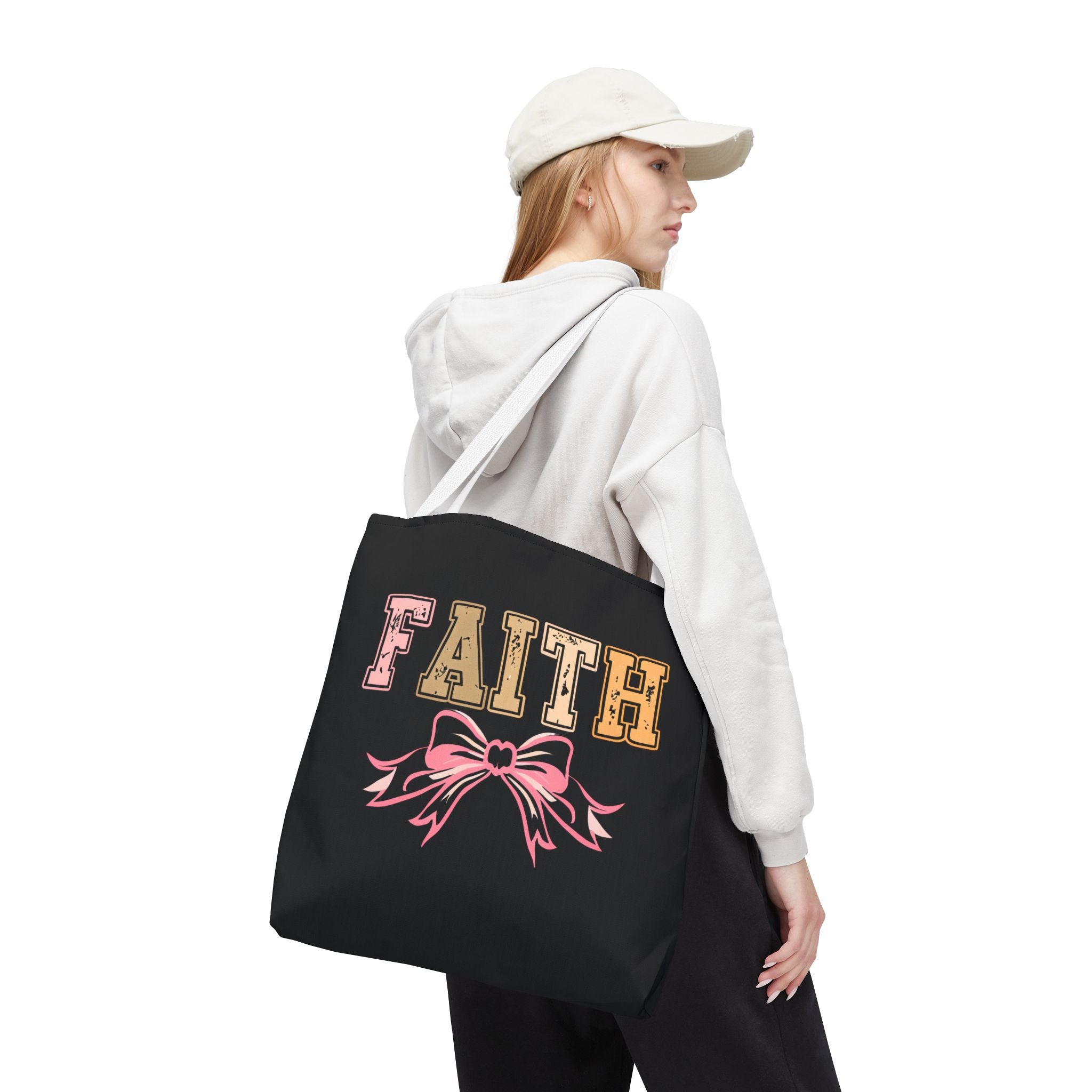 Faith Tote Bag with Bow Design, Inspirational Gift for Her, Everyday Shopping Bag, Faith-Based Gift, Religious Tote, Faith Quote Bag