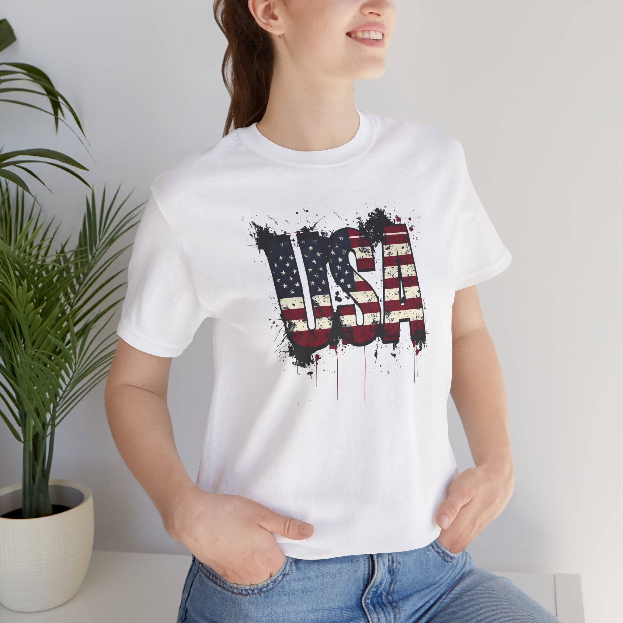 USA Paint Splatter T-Shirt — Patriotic American Flag Tee