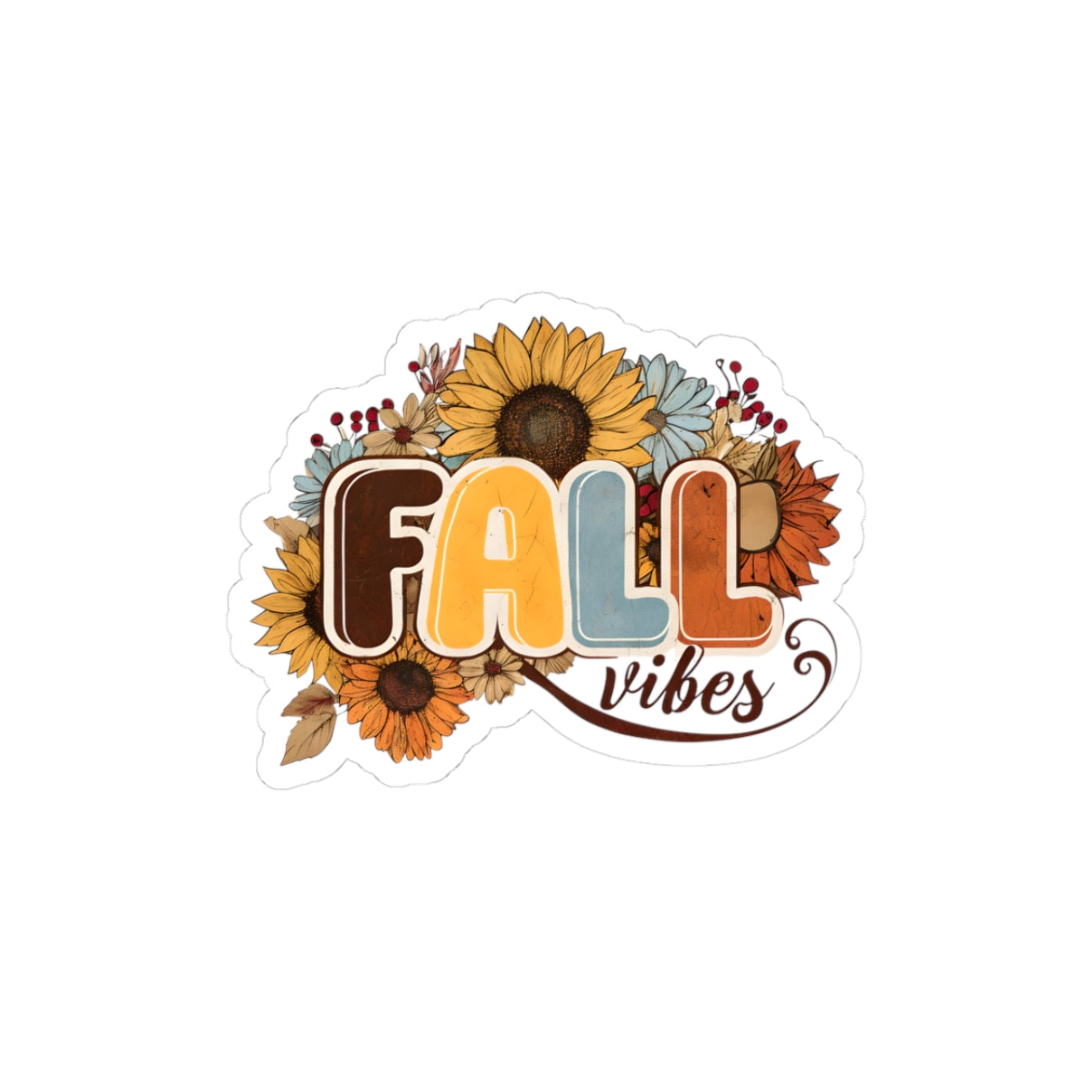 Fall Vibes Kiss-Cut Stickers - Floral Autumn Decor for Laptops, Journals, and Gifts