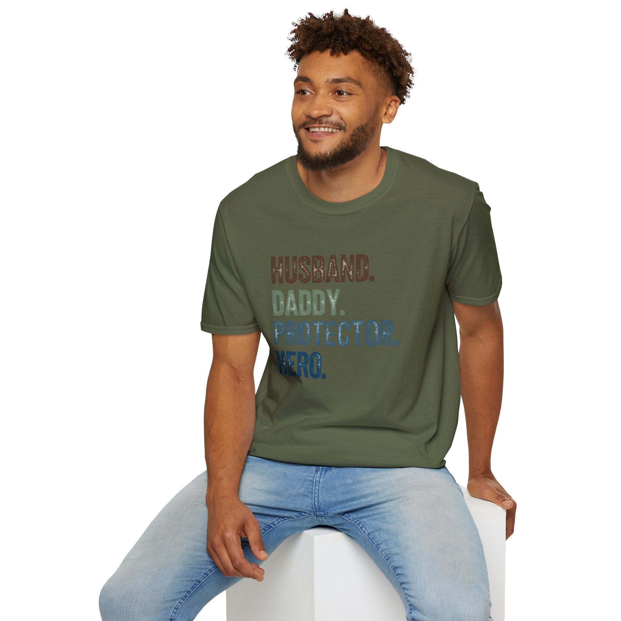 Hero Dads Unisex Softstyle T-Shirt | Perfect Gift for Fathers, Daddy T-Shirt, Husband Appreciation, Protector Tee, Family Hero Wear