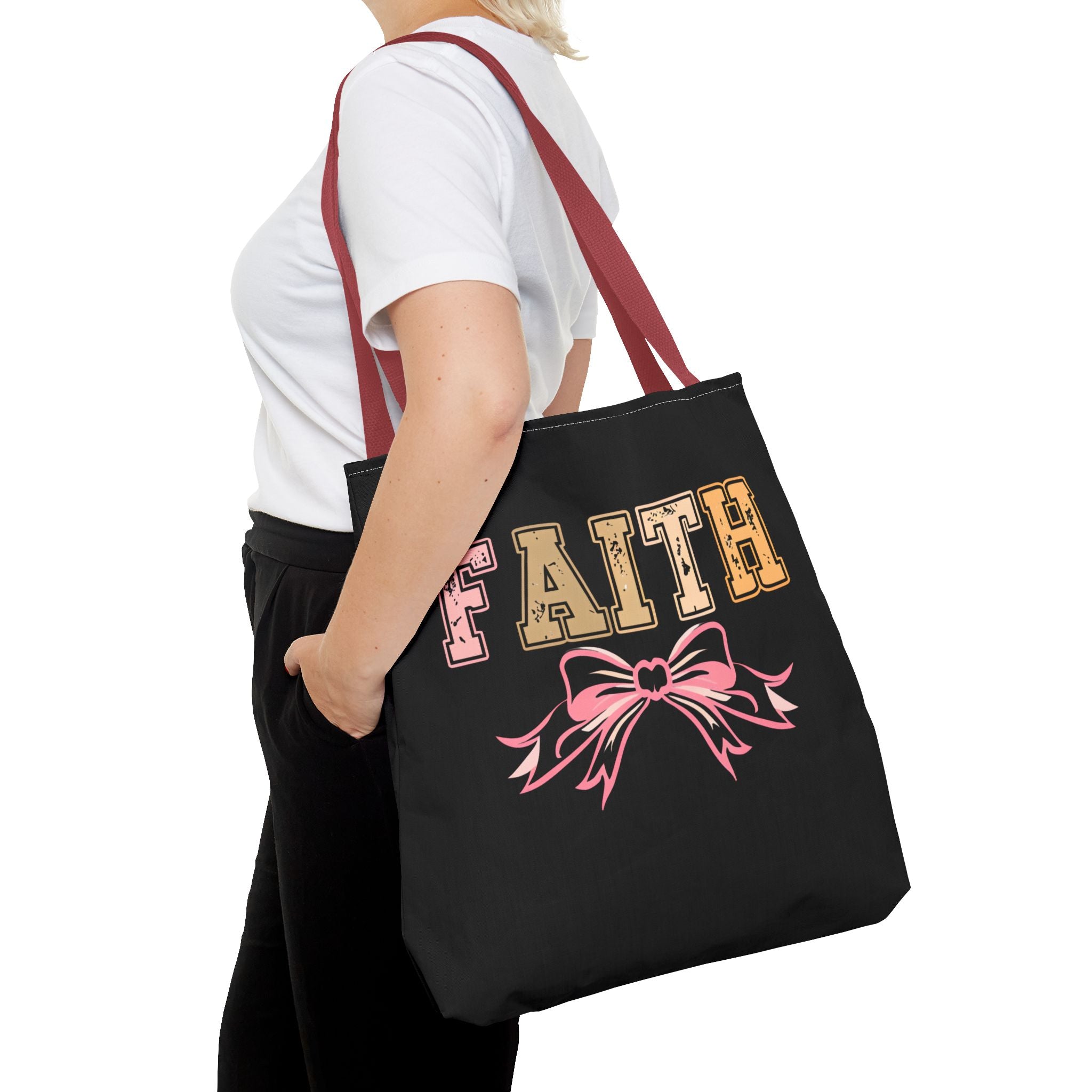 Faith Tote Bag with Bow Design, Inspirational Gift for Her, Everyday Shopping Bag, Faith-Based Gift, Religious Tote, Faith Quote Bag