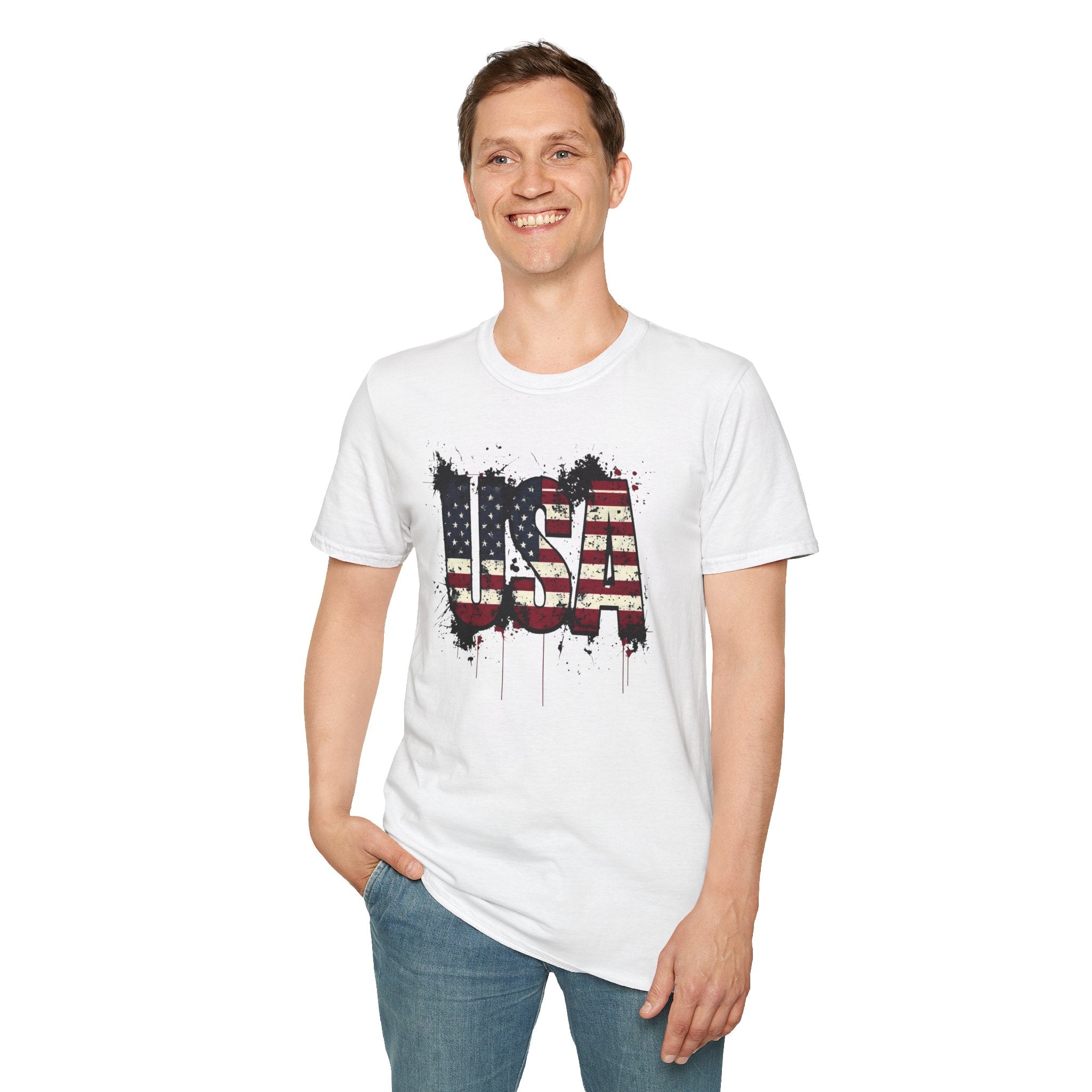 USA Flag Grunge T-Shirt — Distressed American Flag Graphic Tee for 4th of July