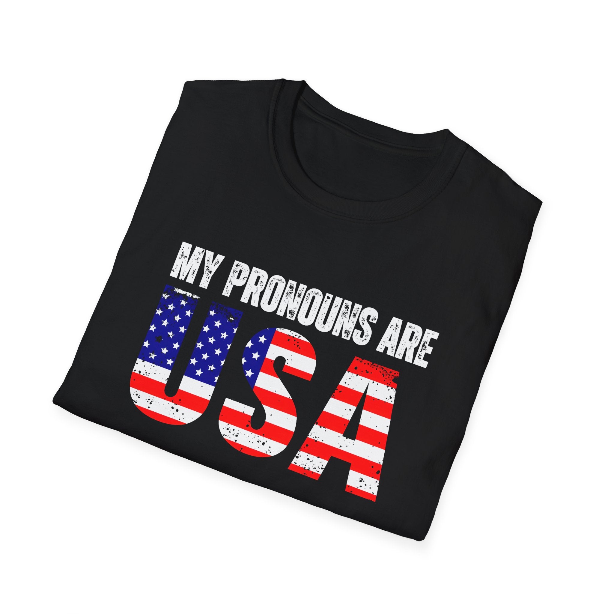 My Pronouns Are USA T-Shirt — Patriotic American Flag Graphic Tee for 4th of July & Political Events