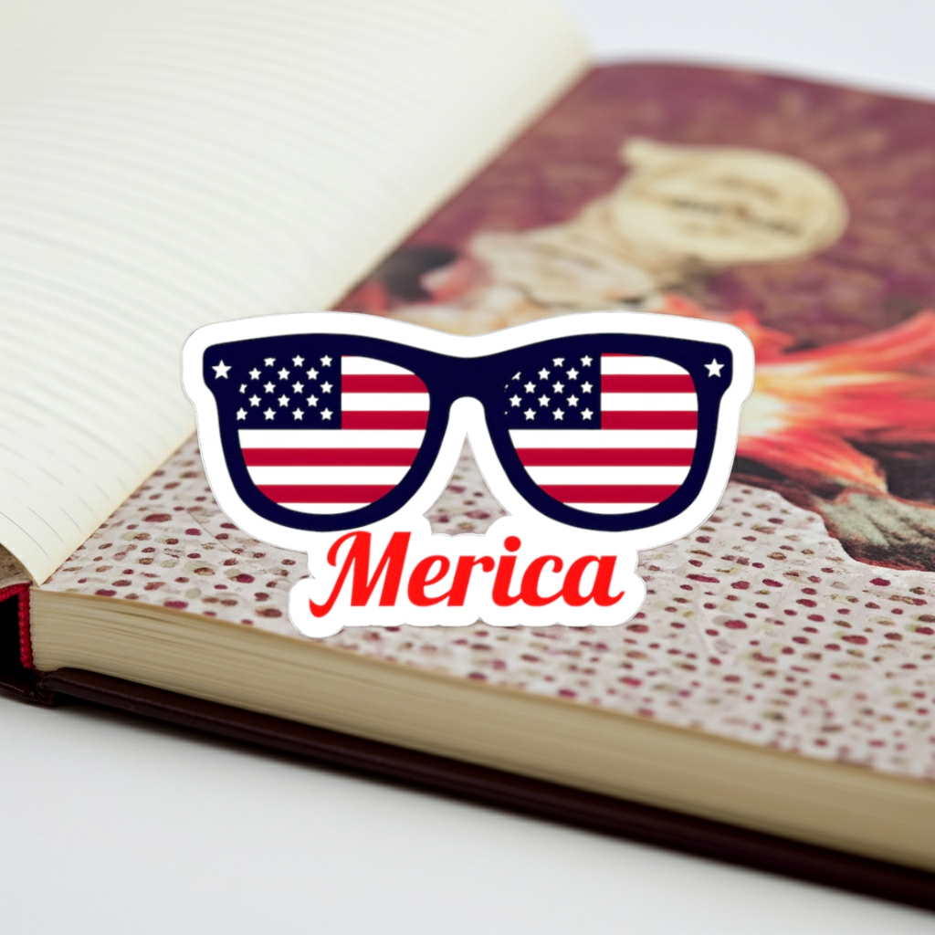 'Merica Kiss-Cut Stickers – Patriotic Sunglasses Design for Americana Lovers