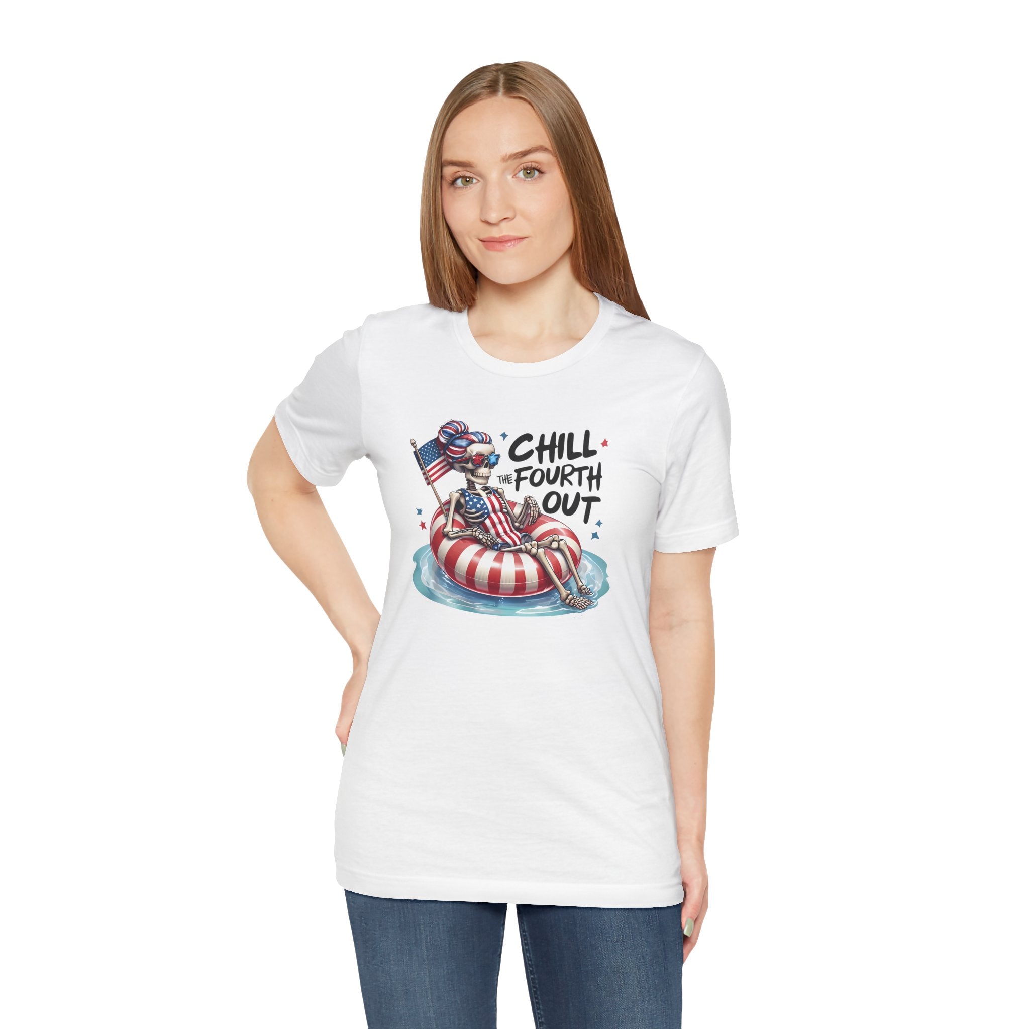Fourth of July Chill T-Shirt — "Chill Fourth Out" Patriotic Skeleton Pool Tee