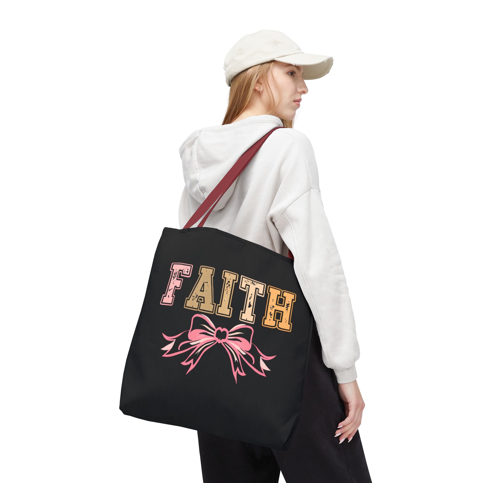 Faith Tote Bag with Bow Design, Inspirational Gift for Her, Everyday Shopping Bag, Faith-Based Gift, Religious Tote, Faith Quote Bag