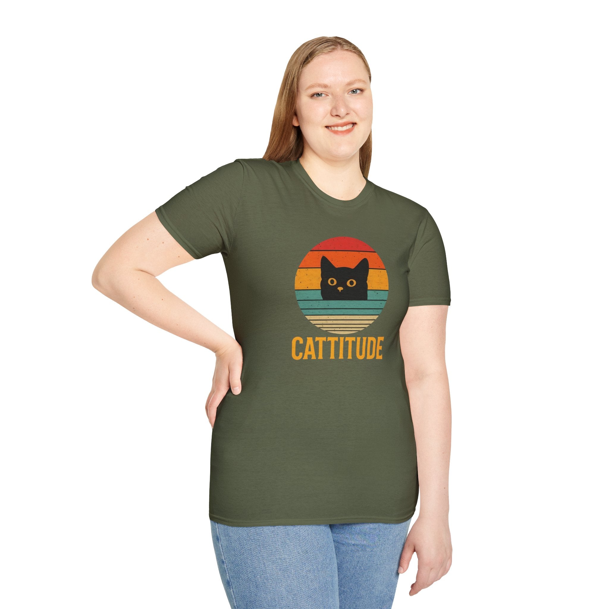 Cattitude Retro Cat T-Shirt, Funny Cat Lover Gift, Unisex Tee, Softstyle Shirt, Cute Pet Apparel, Cat-Themed Fashion