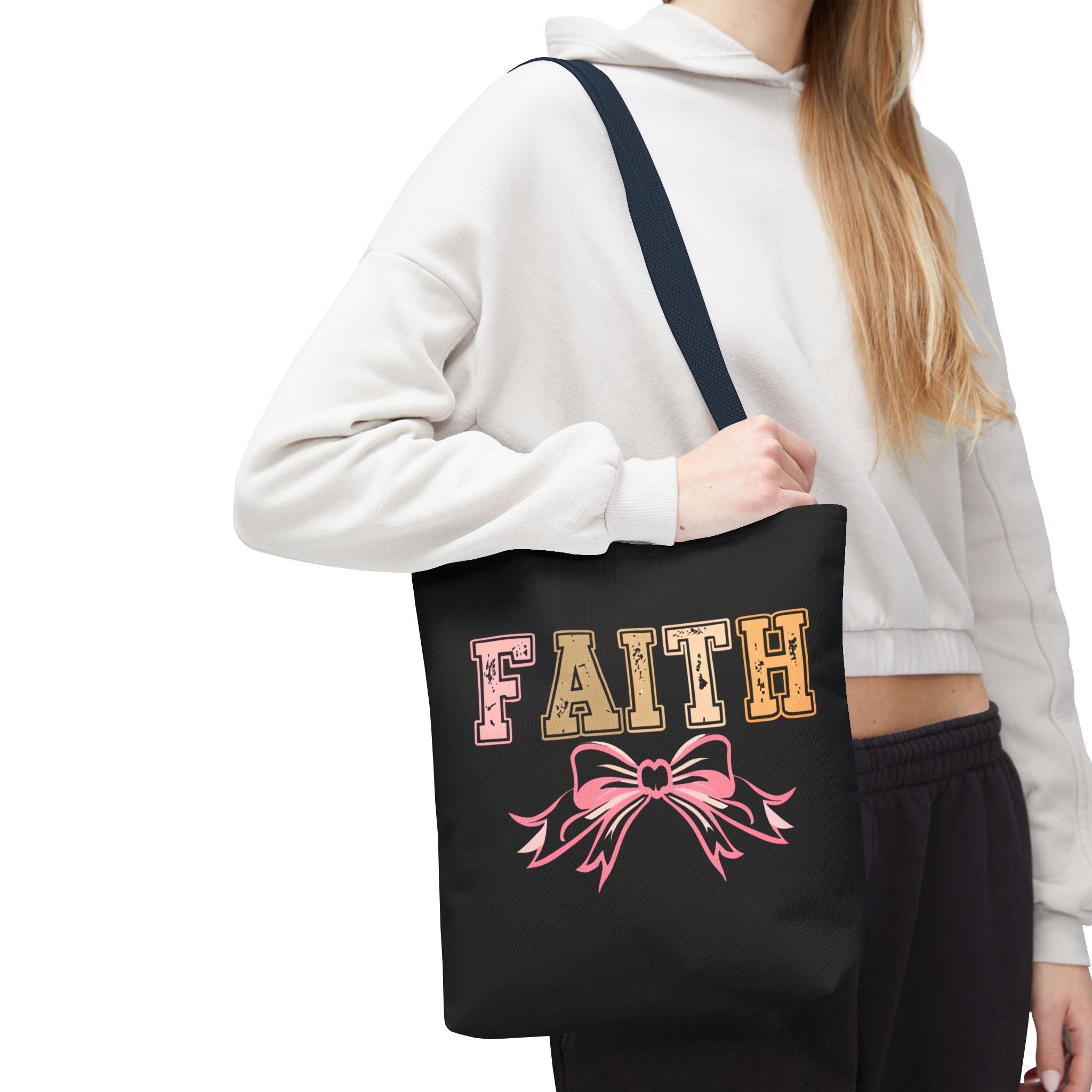 Faith Tote Bag with Bow Design, Inspirational Gift for Her, Everyday Shopping Bag, Faith-Based Gift, Religious Tote, Faith Quote Bag
