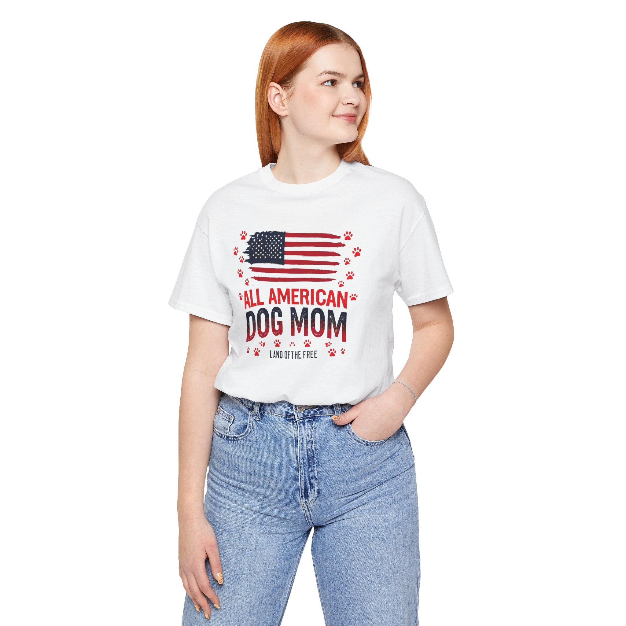 All American Dog Mom T-Shirt – Patriotic ‘Land of the Free’ Dog Mom Tee