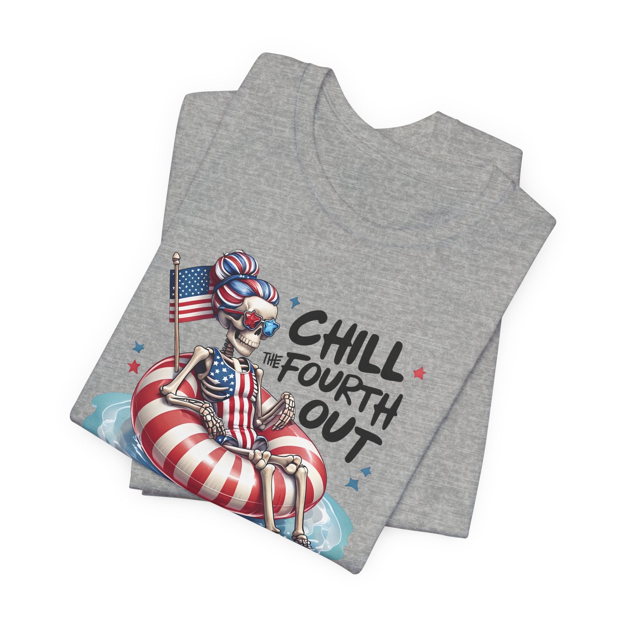 Fourth of July Chill T-Shirt — "Chill Fourth Out" Patriotic Skeleton Pool Tee