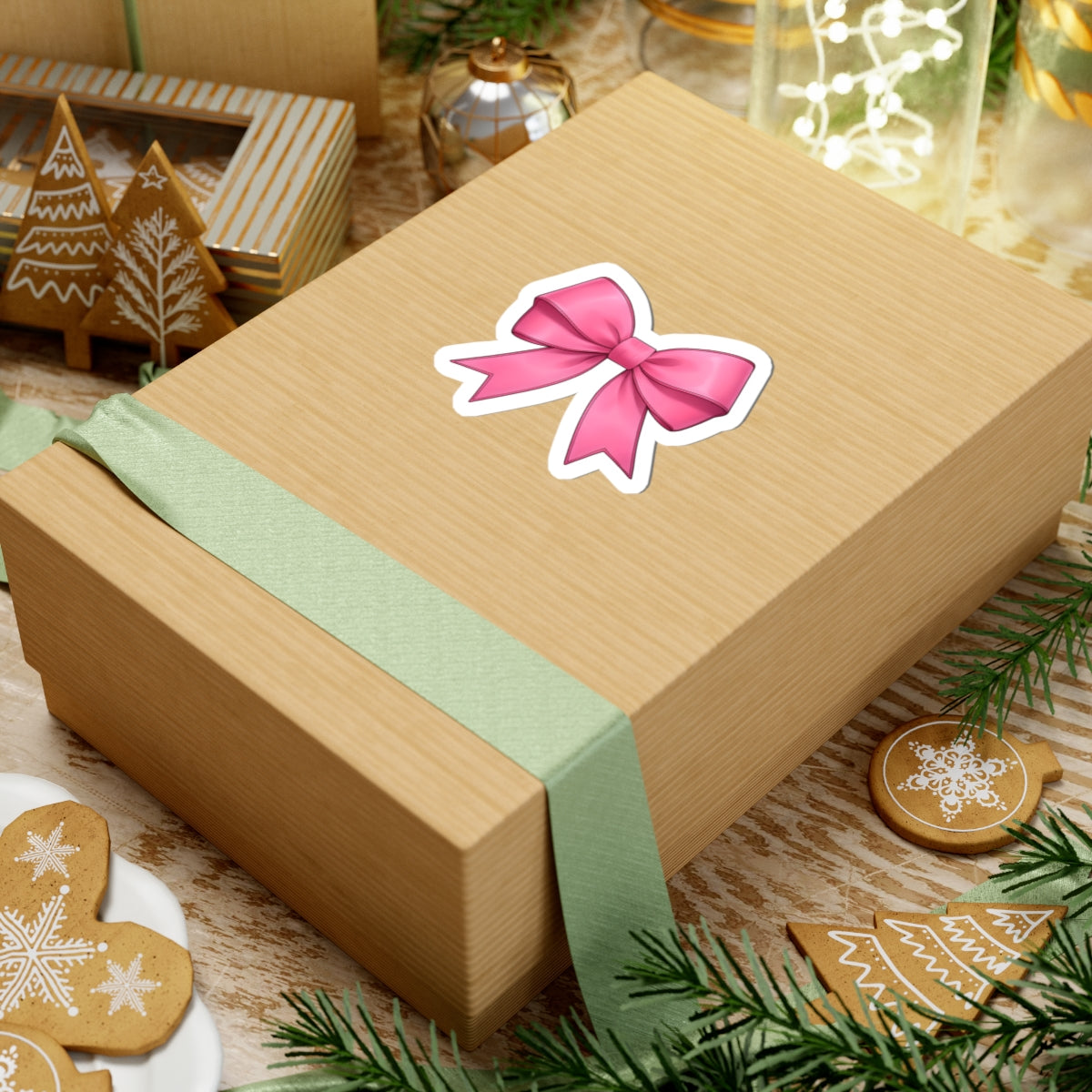 Chic Pink Bow Kiss-Cut Stickers for Gift Wrapping & Decor
