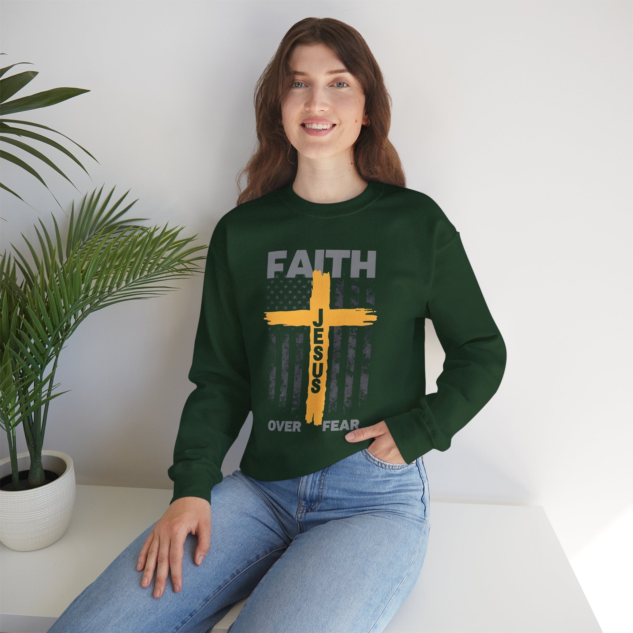 Faith Over Fear Crewneck Sweatshirt, Inspirational Christian Apparel, Unisex Sweatshirt, Religious Gift, Cozy Faith-Based Clothing