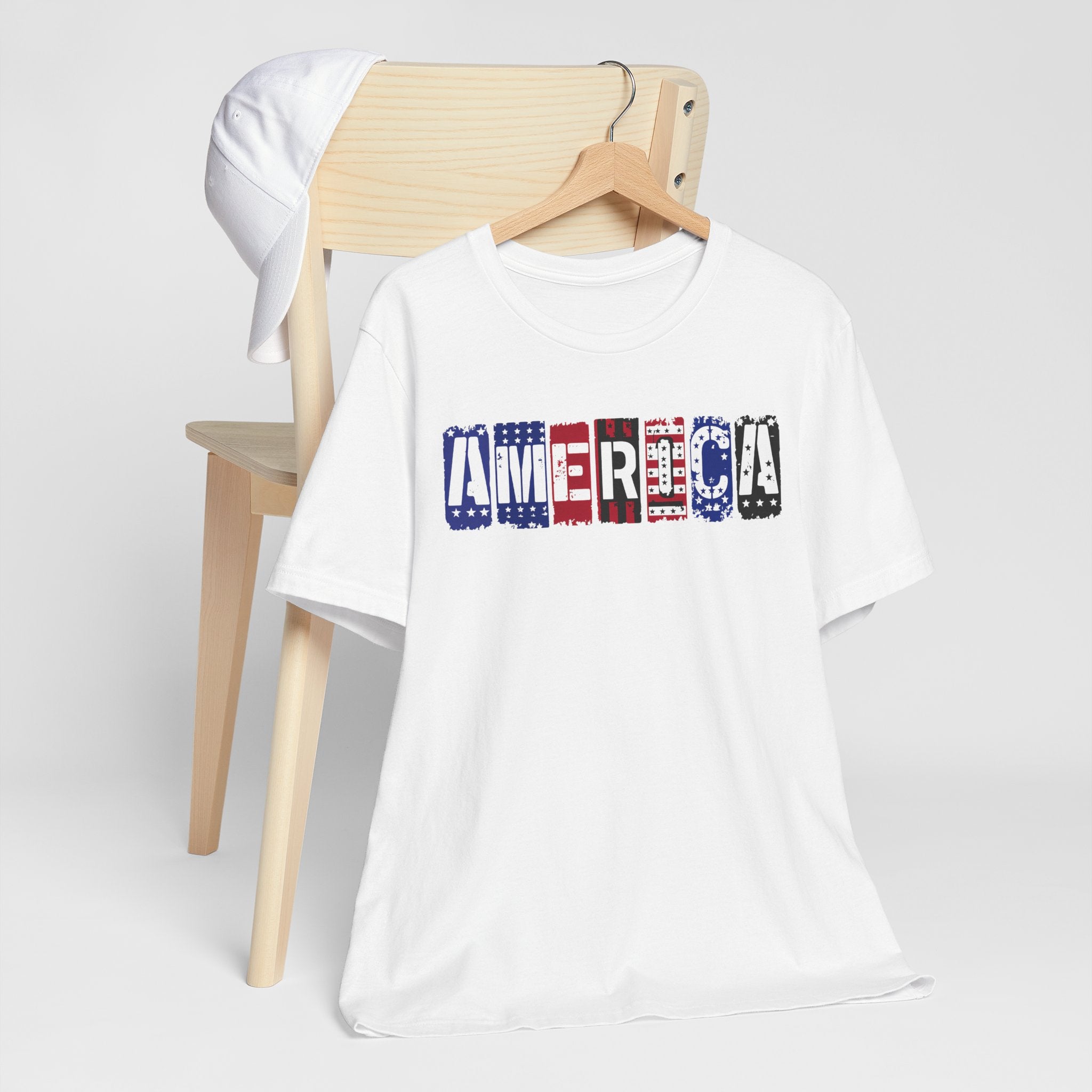 America Block Letter Tee – Patriotic USA Flag Graphic T-Shirt