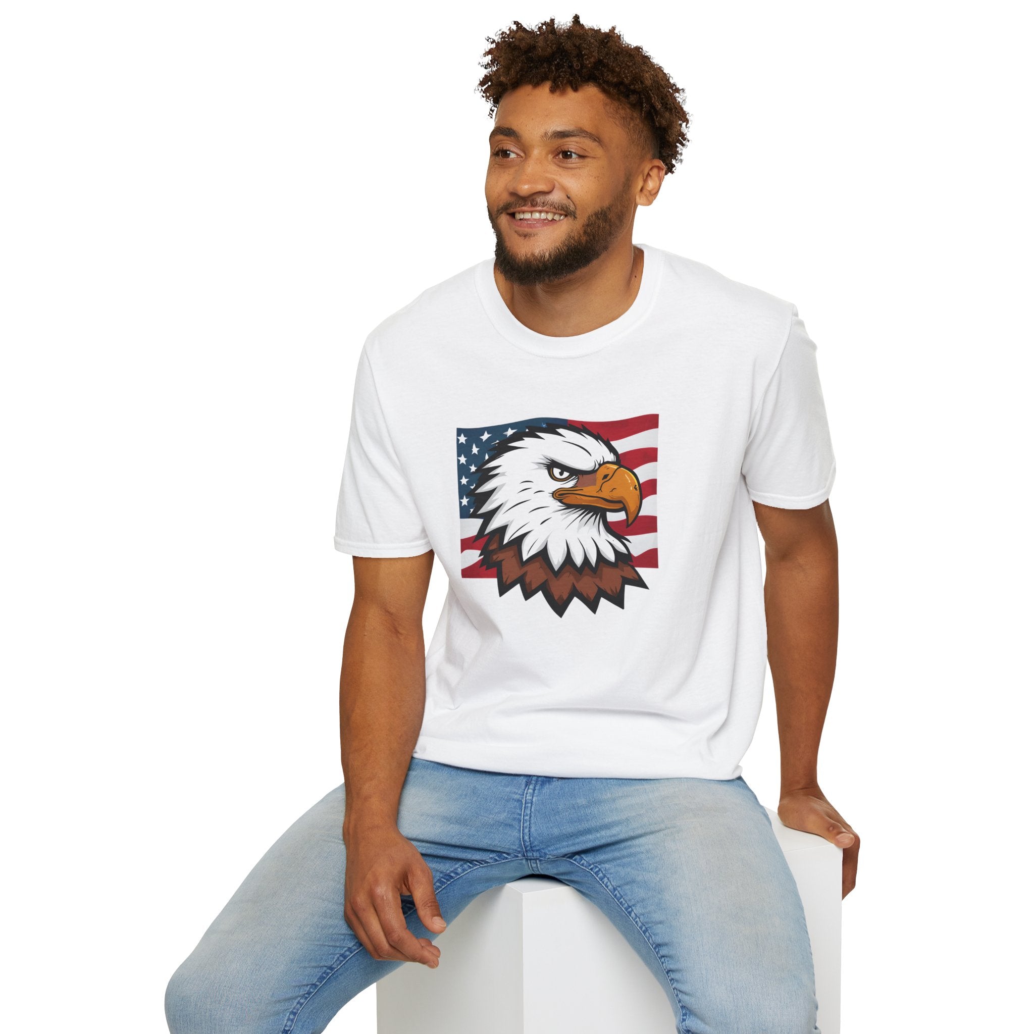 Patriotic Eagle Graphic T-Shirt, Unisex Softstyle Tee for Independence Day, Casual Wear, Gift for Veterans, American Pride Clothing