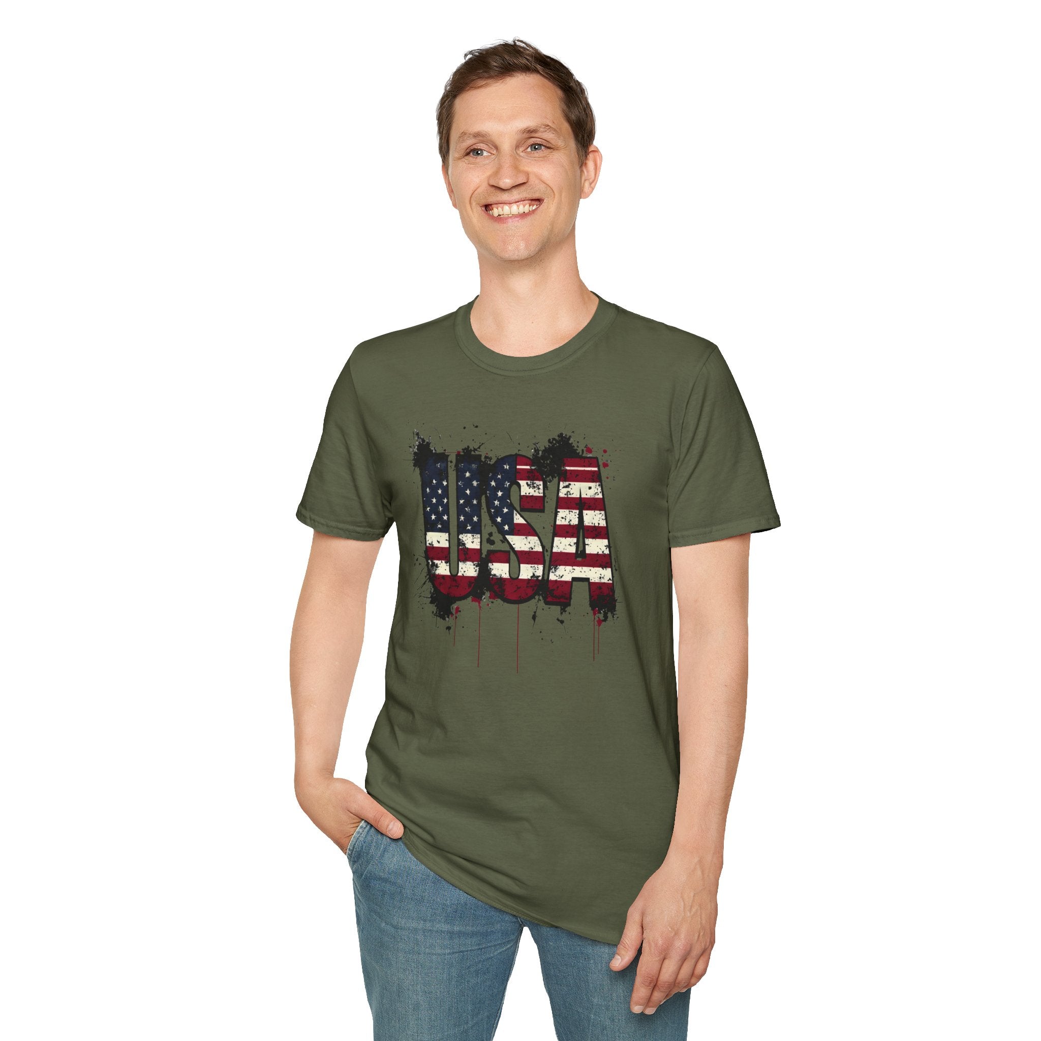 USA Flag Grunge T-Shirt — Distressed American Flag Graphic Tee for 4th of July