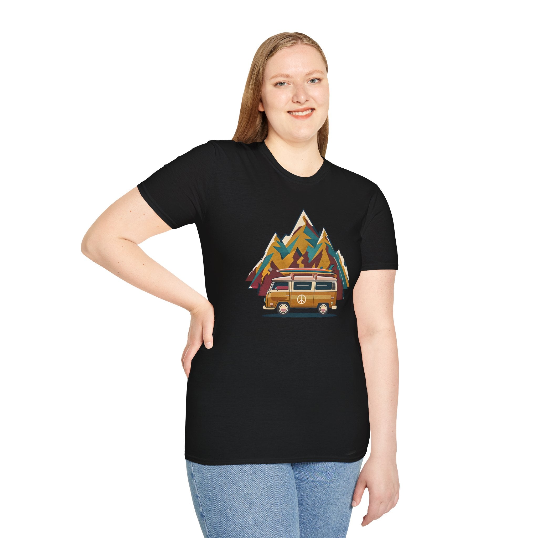 Retro Camper Van T-Shirt — Vintage Mountain Adventure Graphic Tee