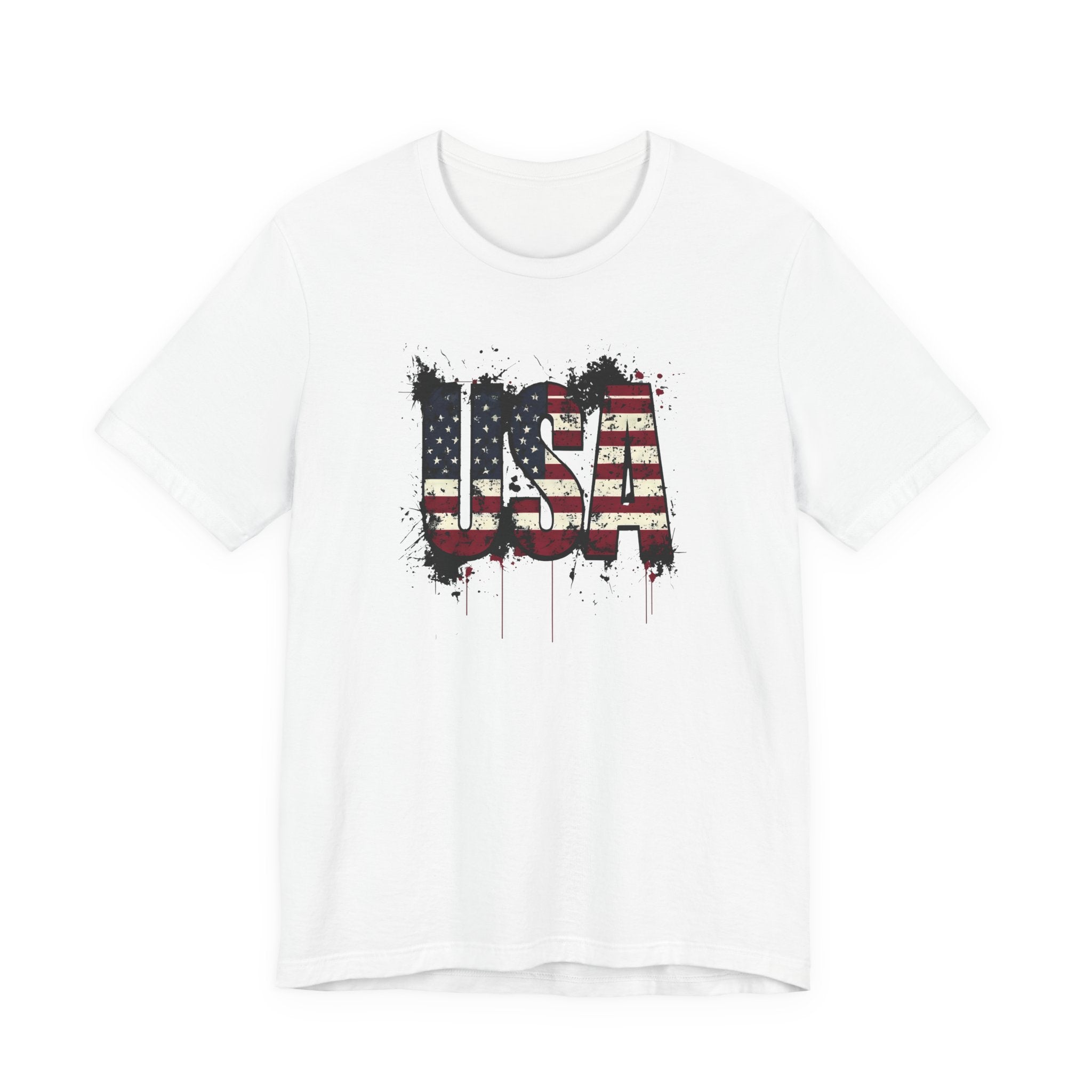 USA Paint Splatter T-Shirt — Patriotic American Flag Tee