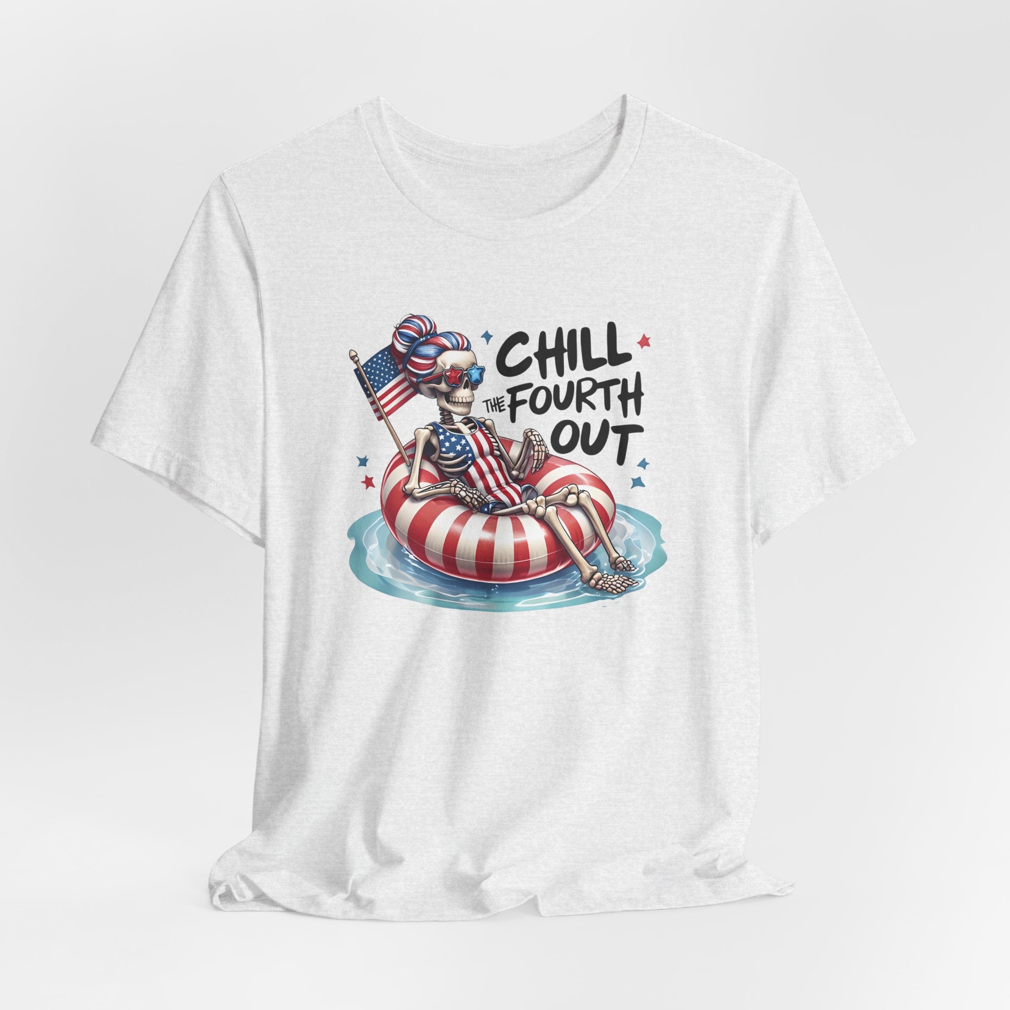 Fourth of July Chill T-Shirt — "Chill Fourth Out" Patriotic Skeleton Pool Tee
