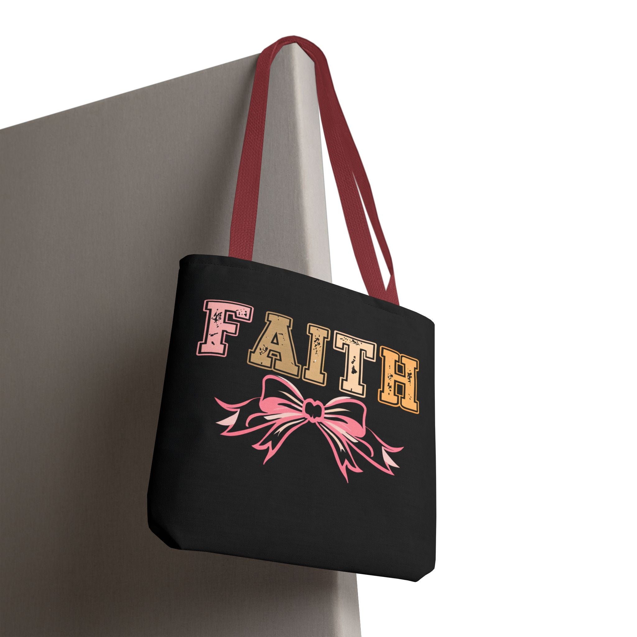 Faith Tote Bag with Bow Design, Inspirational Gift for Her, Everyday Shopping Bag, Faith-Based Gift, Religious Tote, Faith Quote Bag