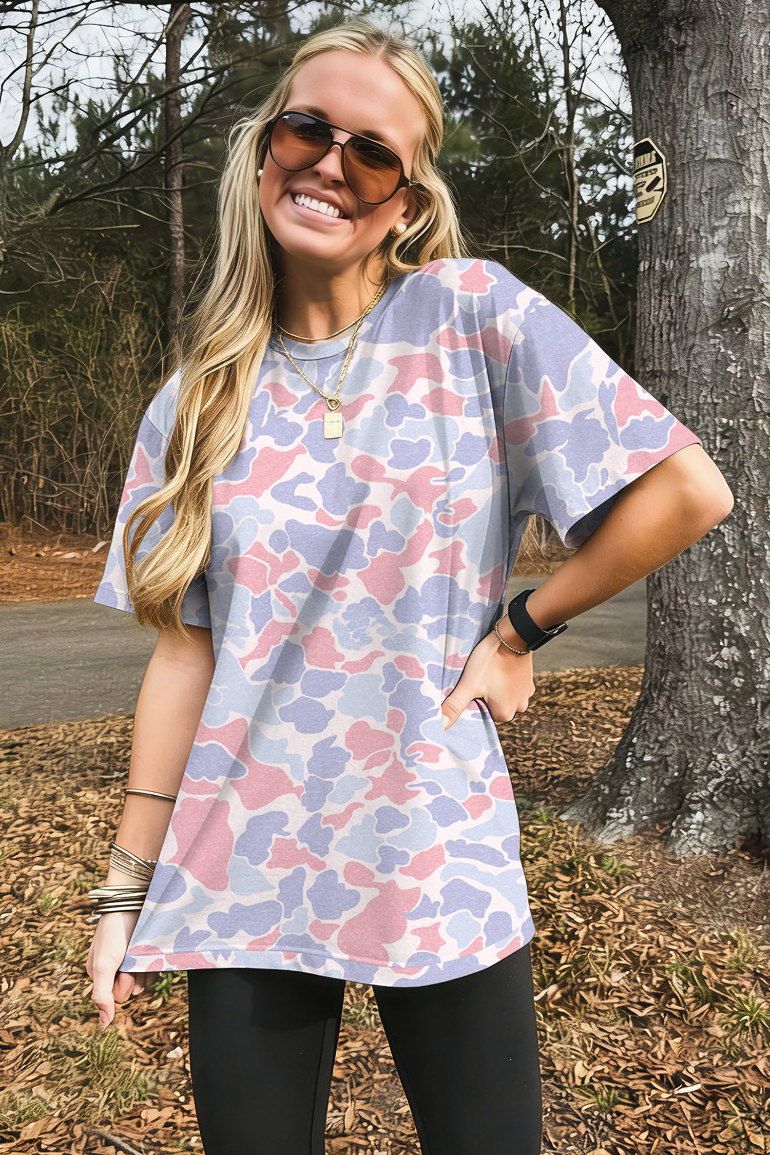 Multicolour Retro Camouflage Print Womens Casual T Shirt
