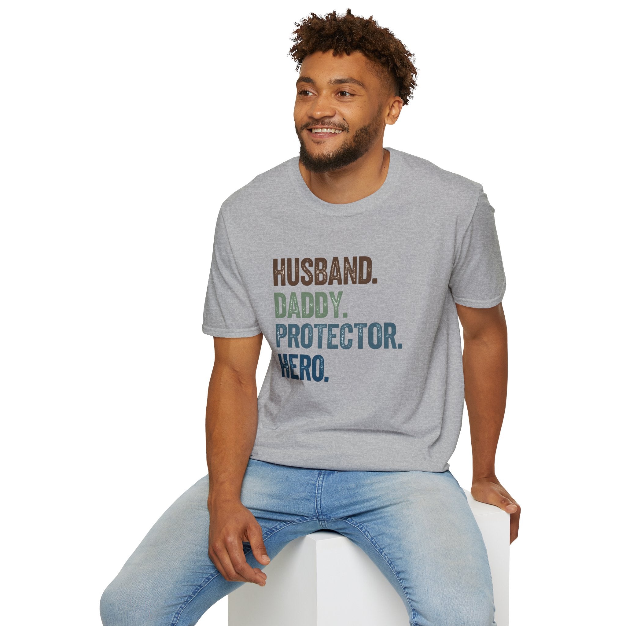 Hero Dads Unisex Softstyle T-Shirt | Perfect Gift for Fathers, Daddy T-Shirt, Husband Appreciation, Protector Tee, Family Hero Wear