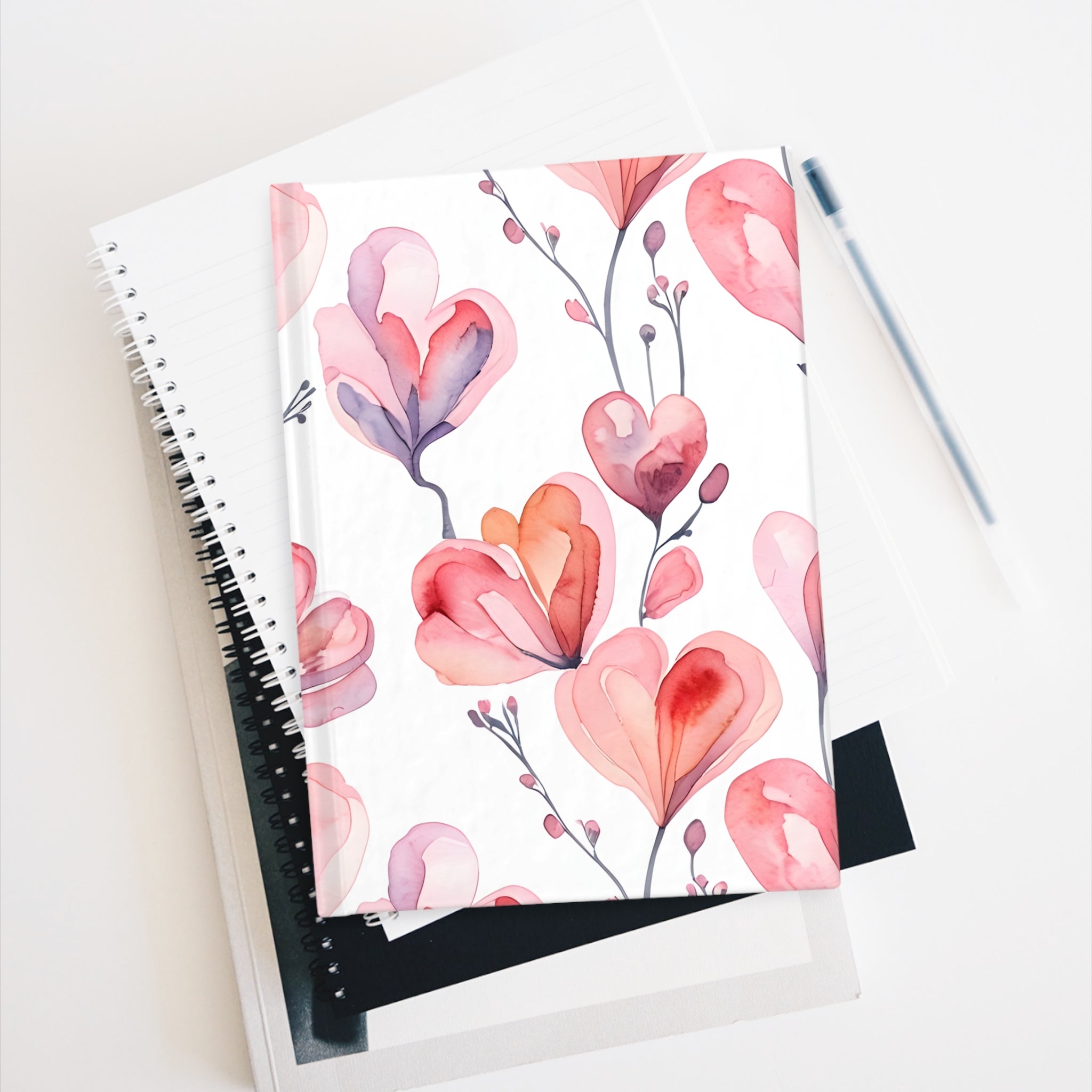 Heart Watercolor Journal — Pink Floral Notebook for Notes, Gratitude & Gifts