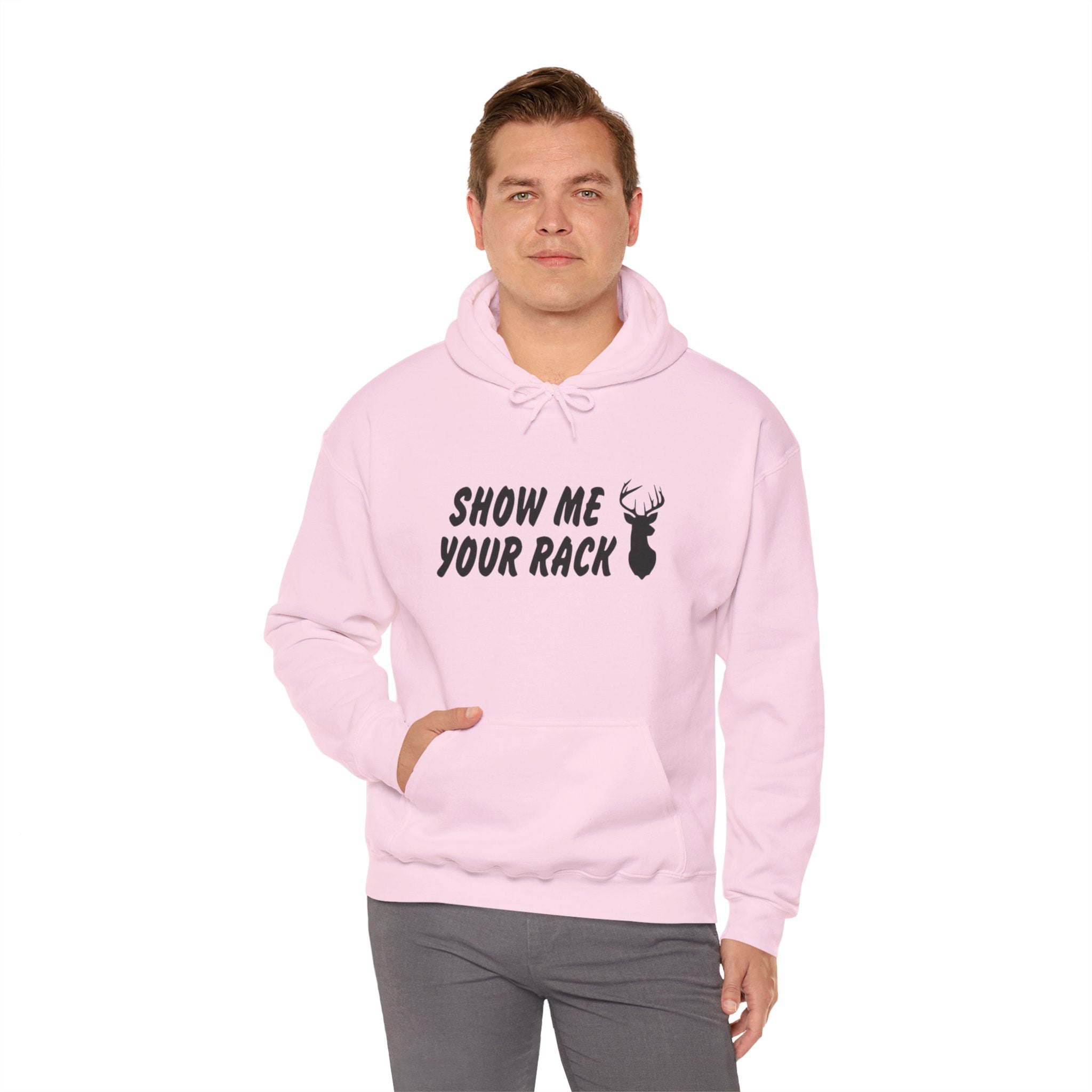Funny Hunting Hoodie - Show Me Your Rack, Unisex Sweatshirt for Outdoors, Gift for Hunters, Casual Wear, Holiday Apparel