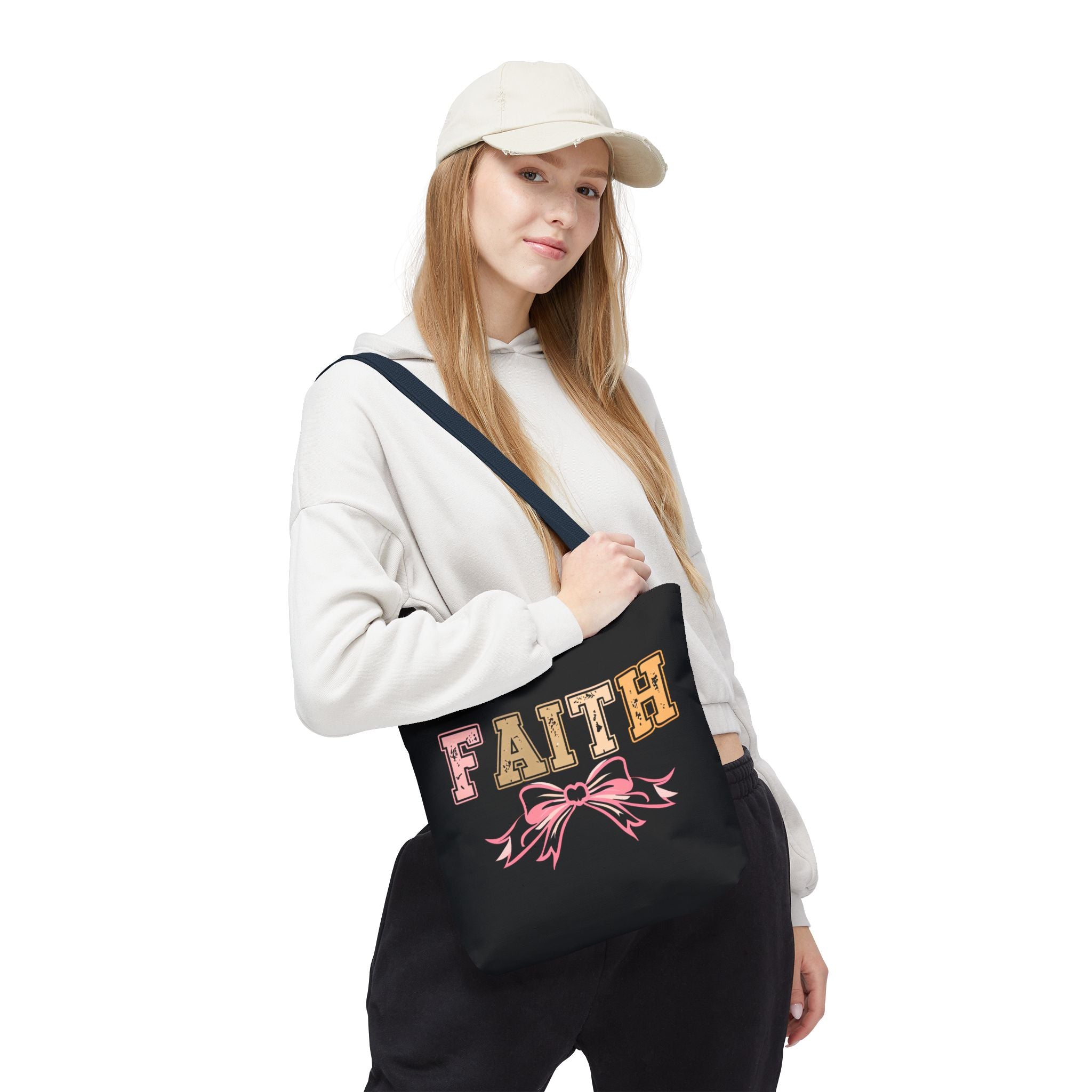 Faith Tote Bag with Bow Design, Inspirational Gift for Her, Everyday Shopping Bag, Faith-Based Gift, Religious Tote, Faith Quote Bag