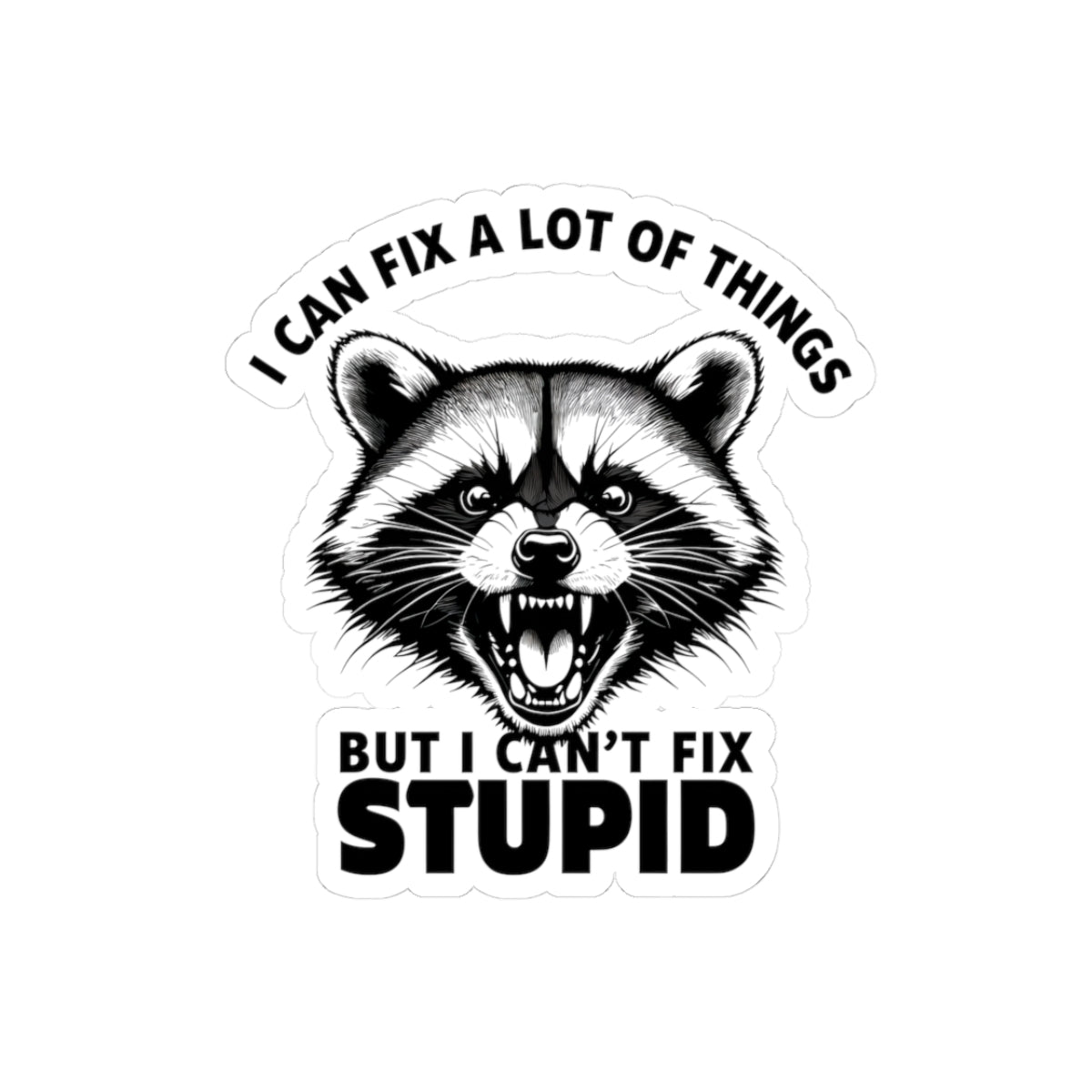 Funny Raccoon Kiss-Cut Stickers - "I Can Fix a Lot of Things, But I Can't Fix Stupid"