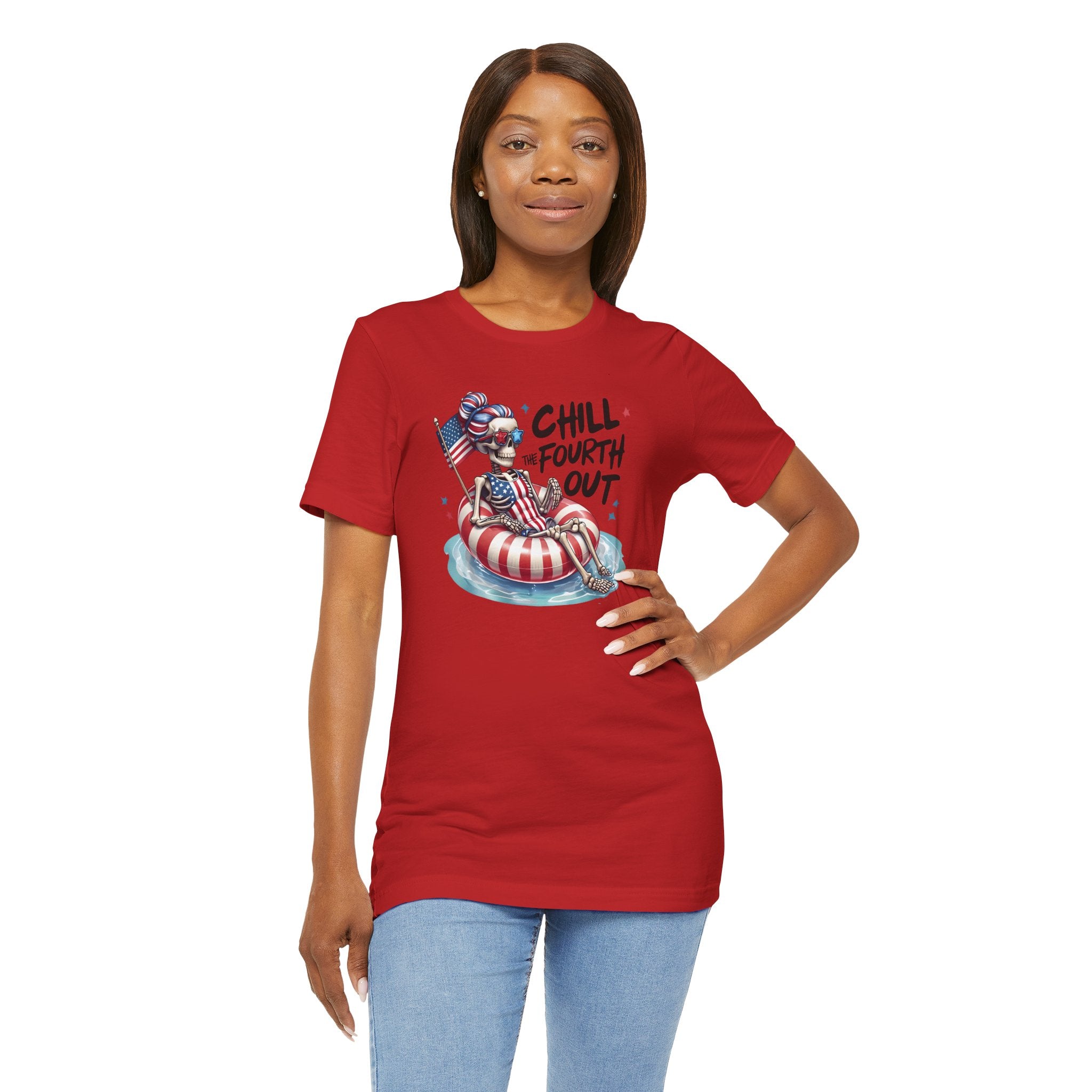 Fourth of July Chill T-Shirt — "Chill Fourth Out" Patriotic Skeleton Pool Tee