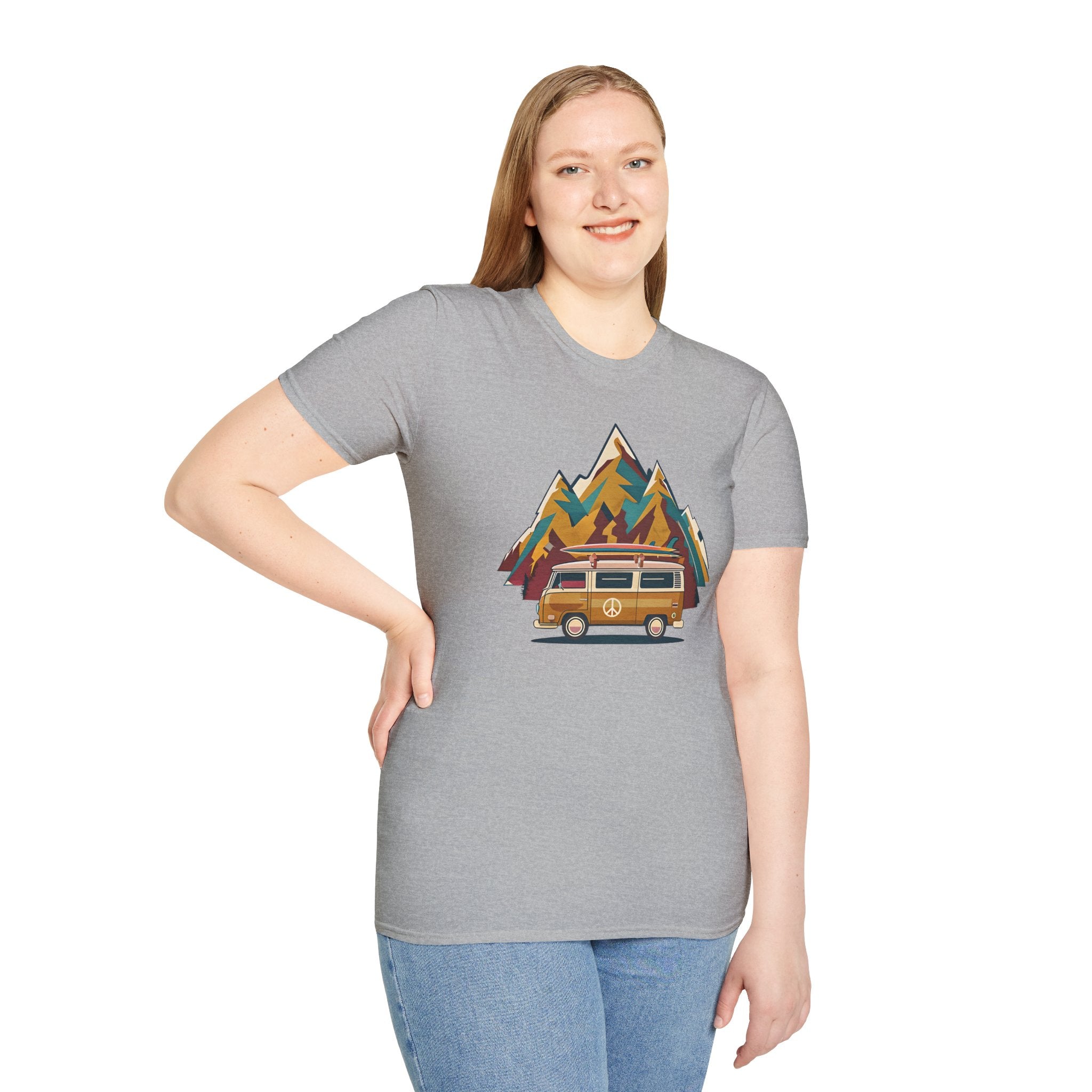 Retro Camper Van T-Shirt — Vintage Mountain Adventure Graphic Tee