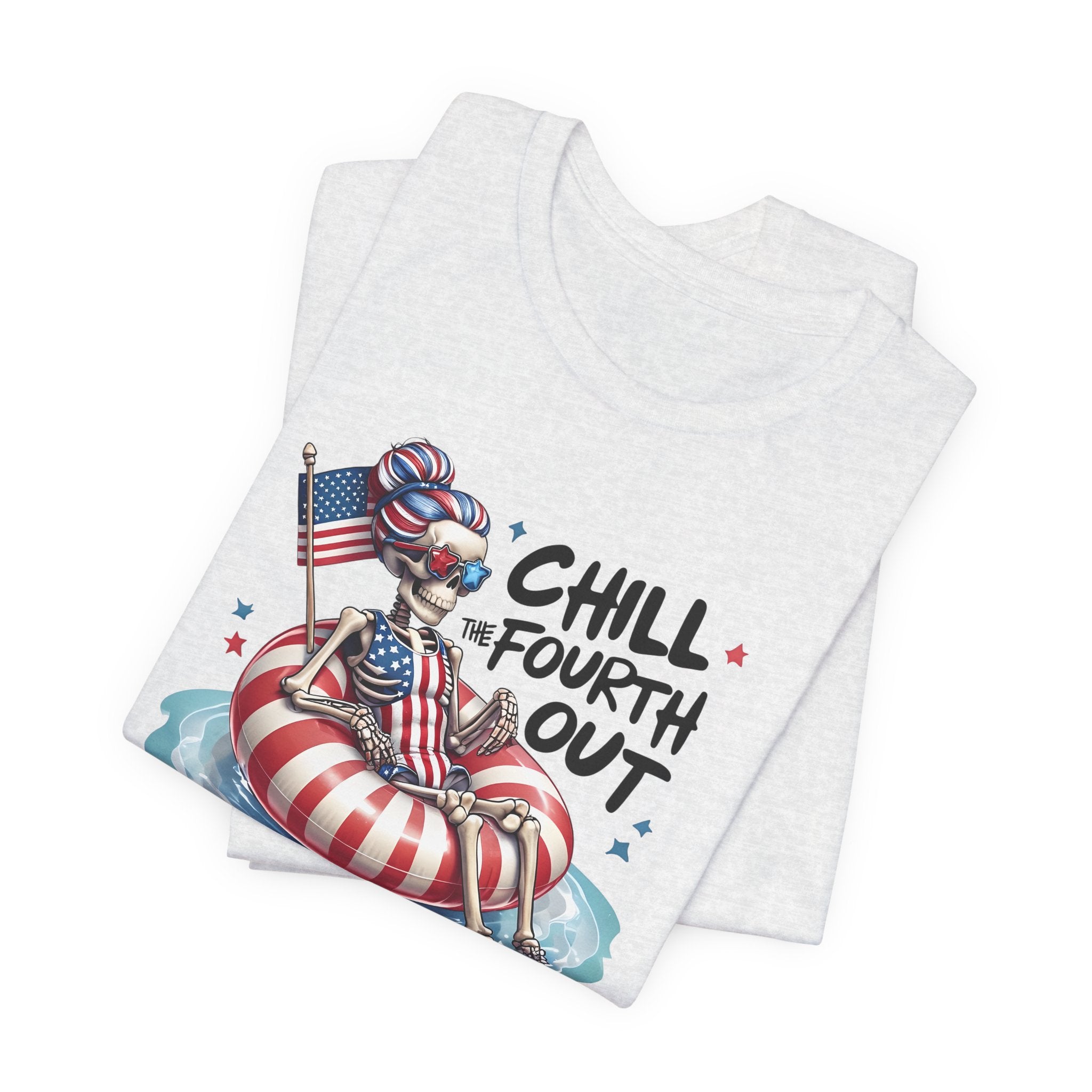 Fourth of July Chill T-Shirt — "Chill Fourth Out" Patriotic Skeleton Pool Tee