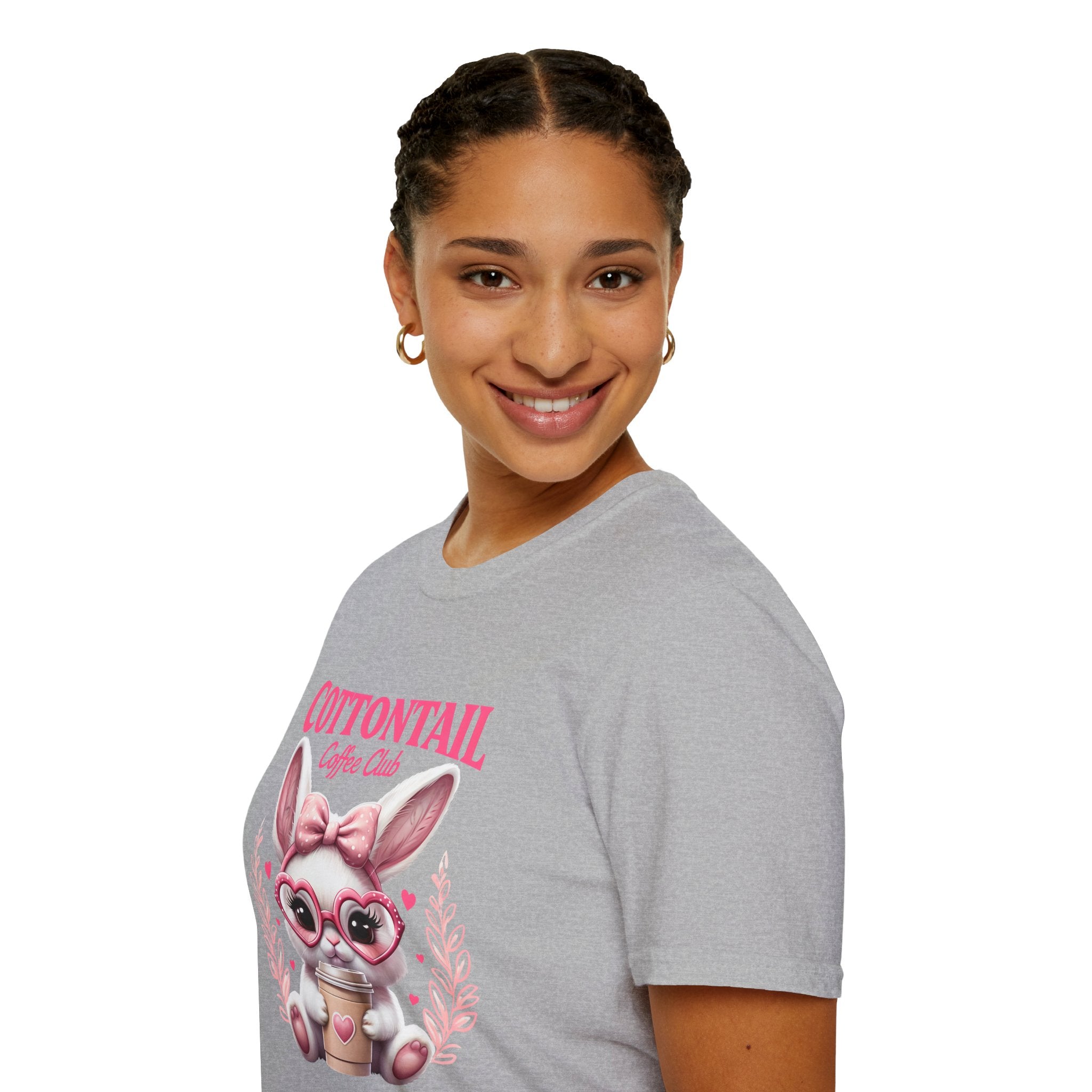 Cottontail Coffee Club Tee — Cute Bunny Holding Latte Graphic T-Shirt