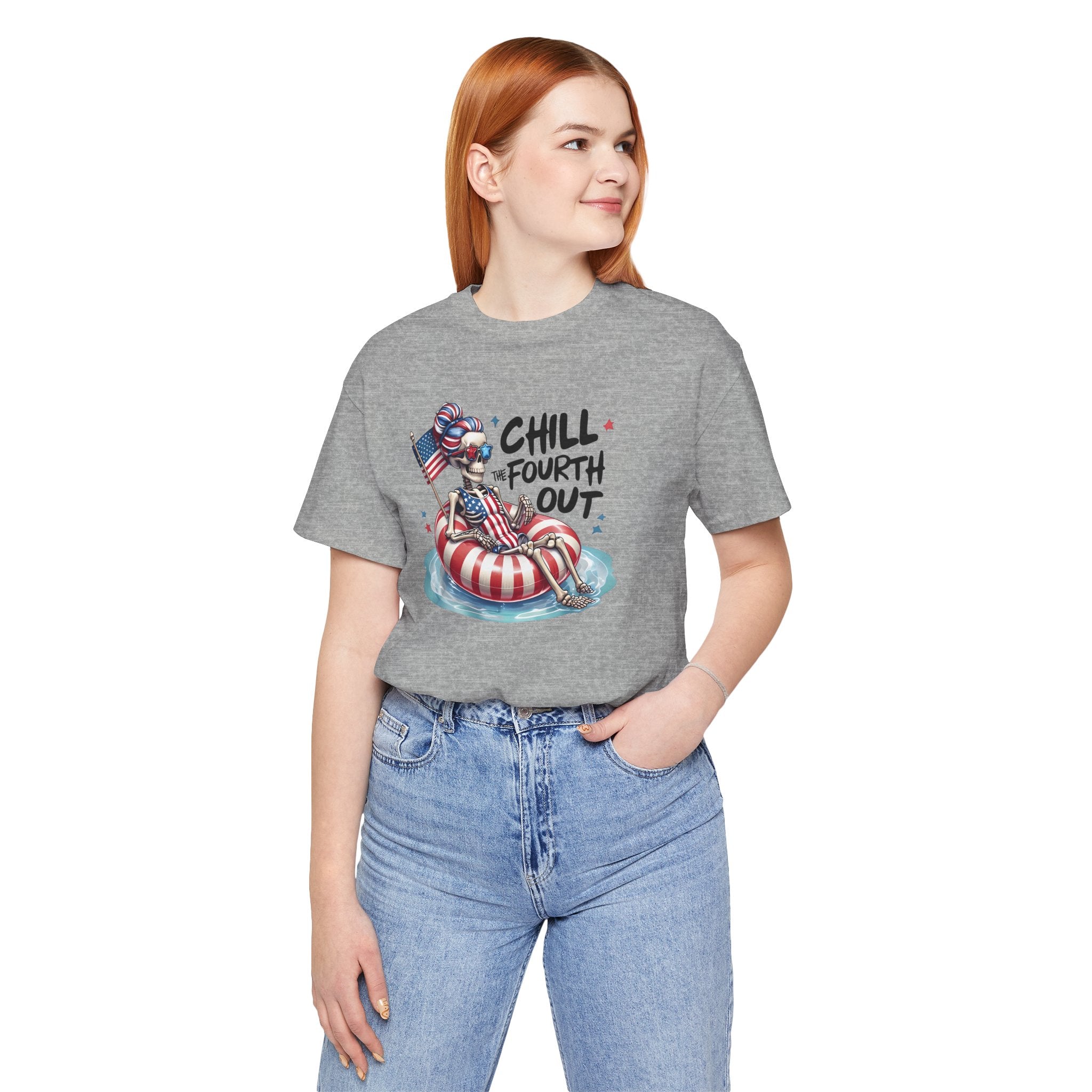 Fourth of July Chill T-Shirt — "Chill Fourth Out" Patriotic Skeleton Pool Tee