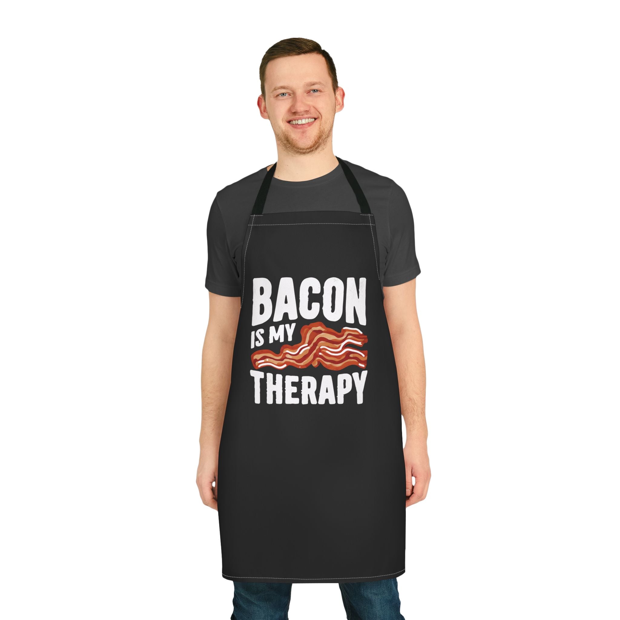 Apron — "Bacon Is My Therapy" Funny BBQ Cooking Apron, Gift for Grillers & Bacon Lovers