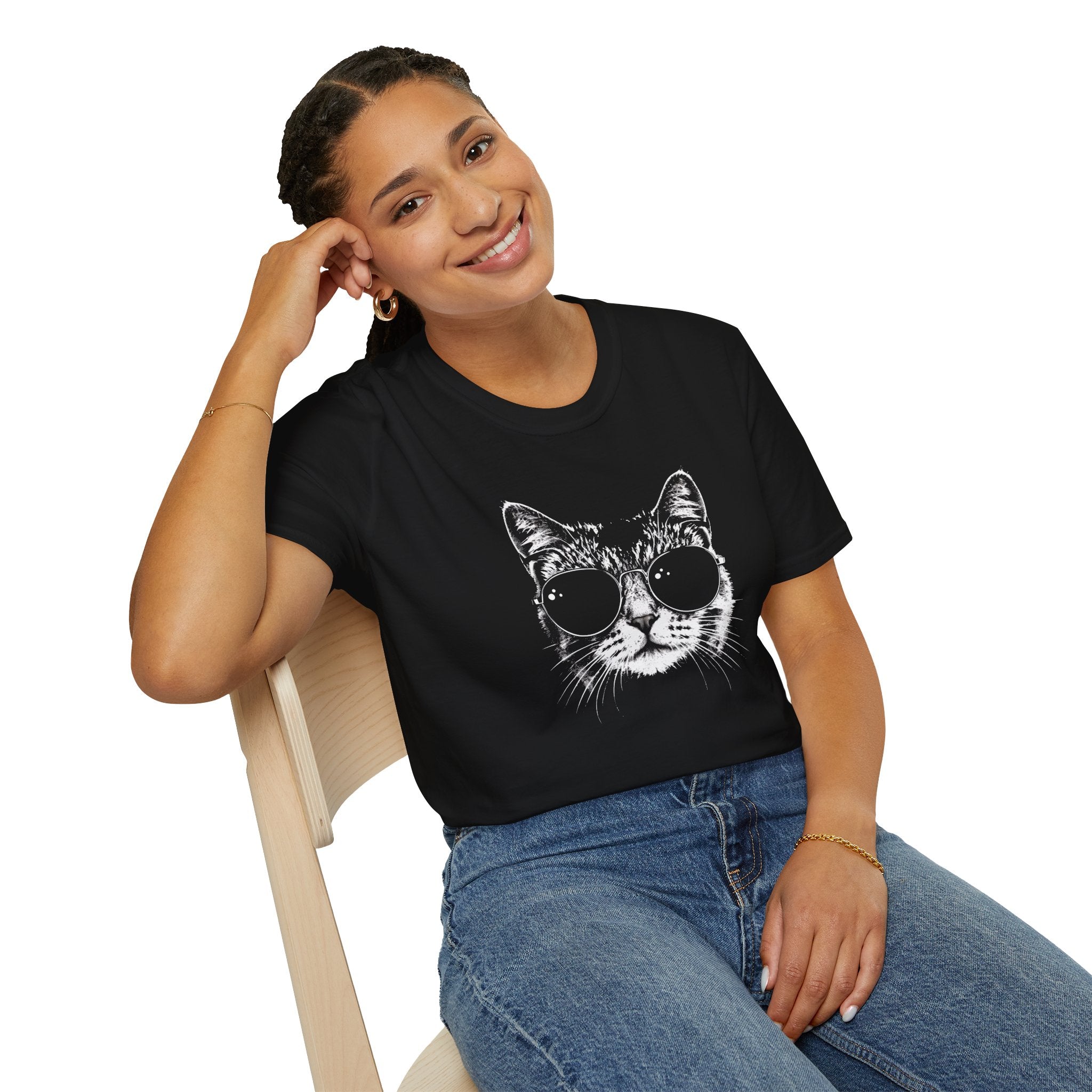 Cat with Sunglasses T-Shirt — Retro Cool Cat Tee for Cat Lovers