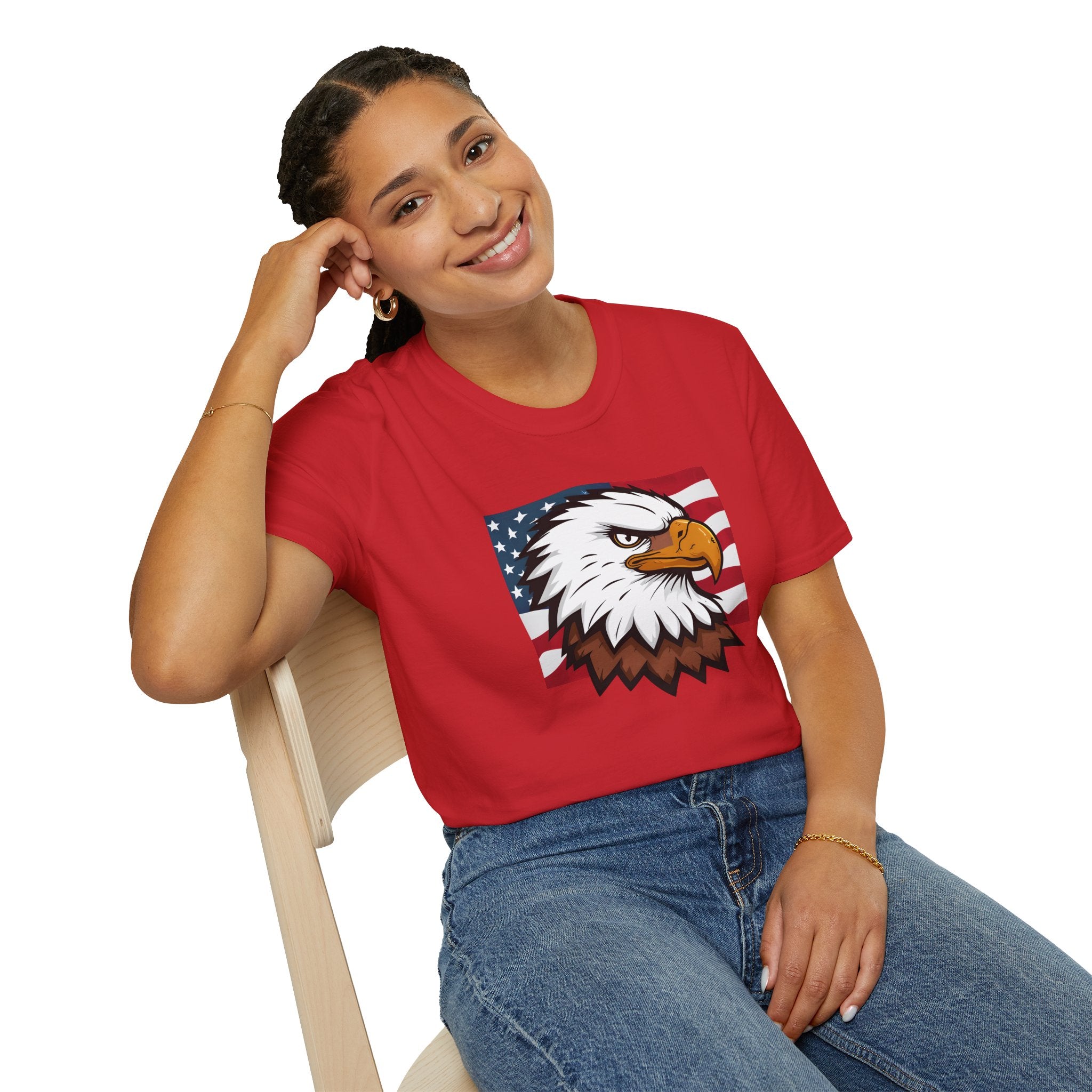 Patriotic Eagle Graphic T-Shirt, Unisex Softstyle Tee for Independence Day, Casual Wear, Gift for Veterans, American Pride Clothing
