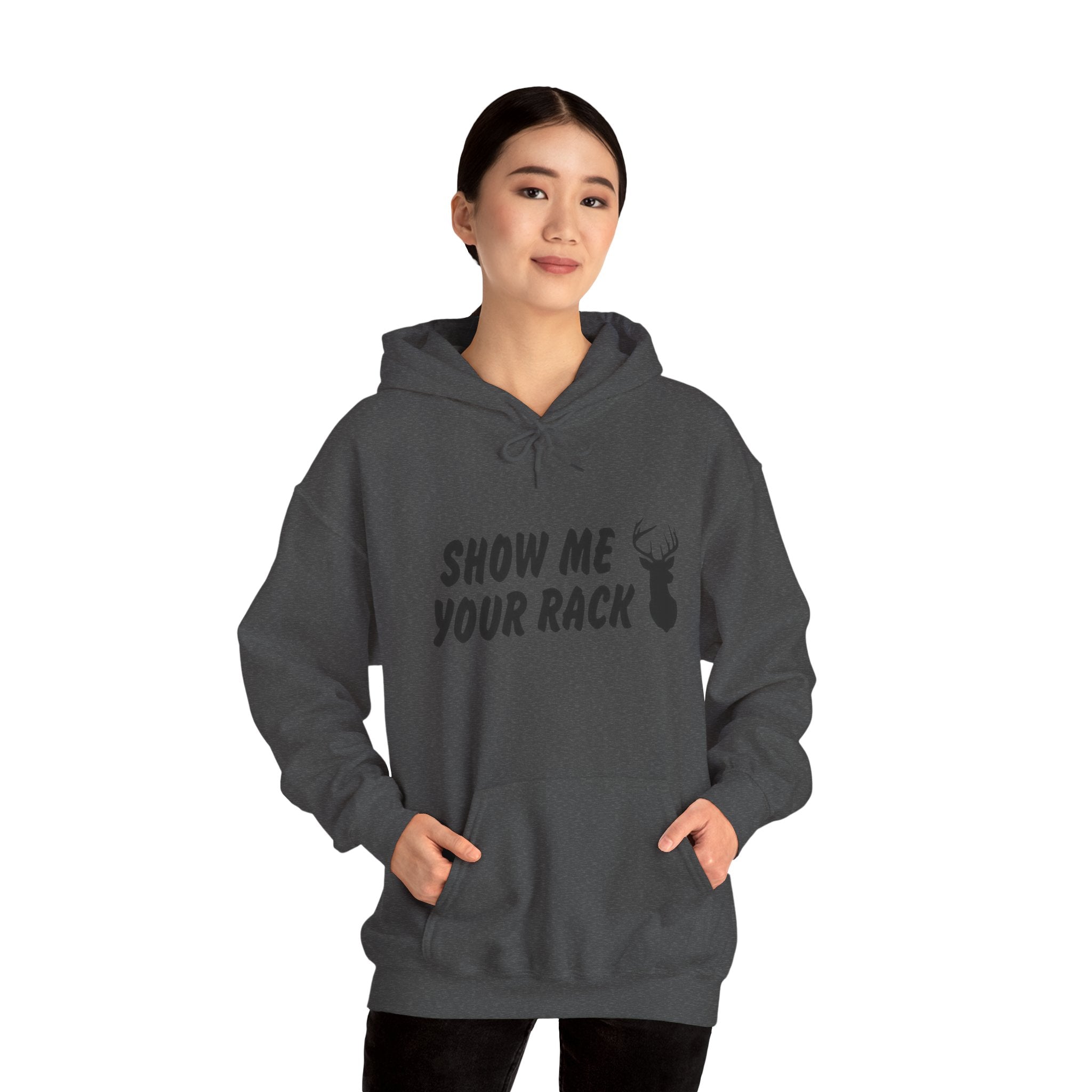 Funny Hunting Hoodie - Show Me Your Rack, Unisex Sweatshirt for Outdoors, Gift for Hunters, Casual Wear, Holiday Apparel
