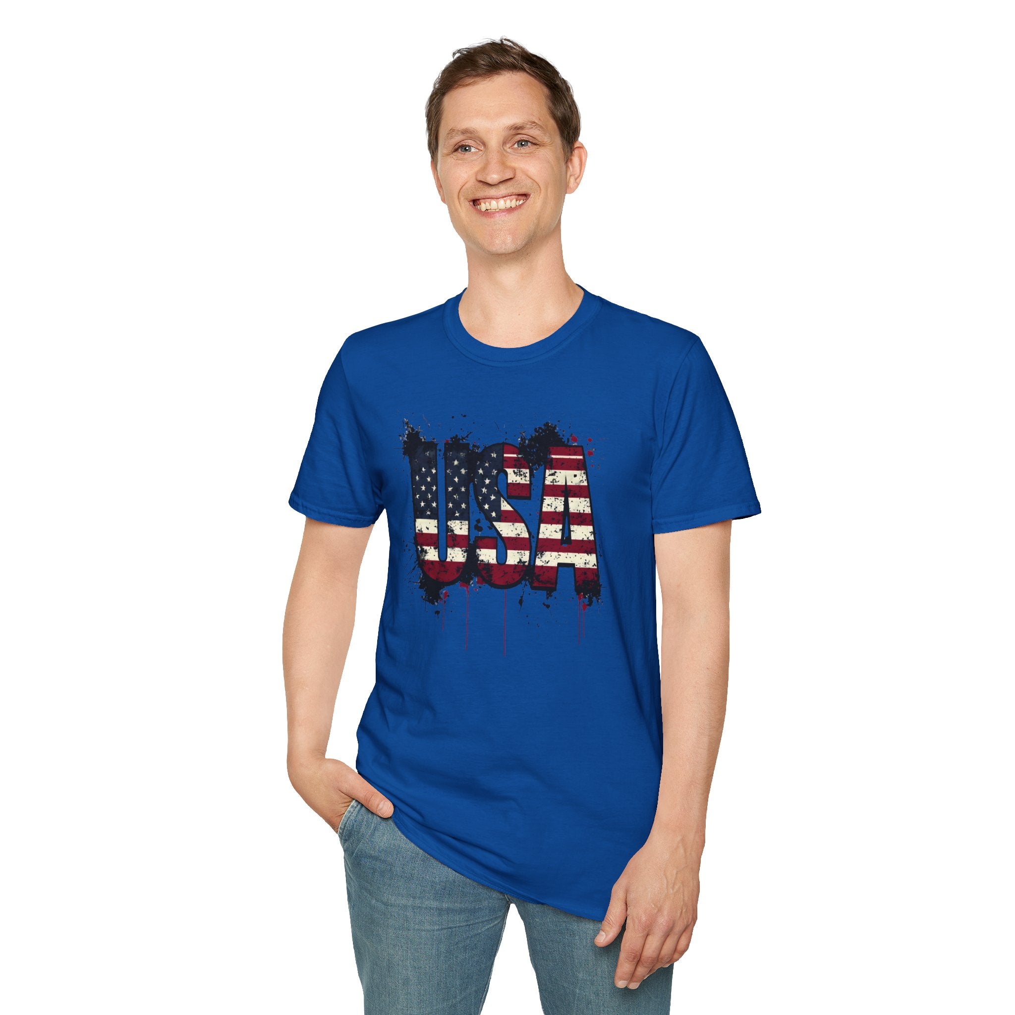 USA Flag Grunge T-Shirt — Distressed American Flag Graphic Tee for 4th of July